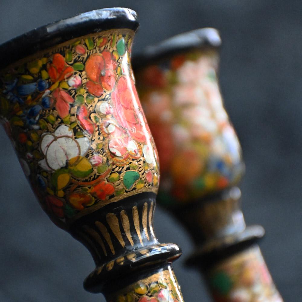 Indian Early-20th Century Matched Pair of Kashmiri candle sticks 