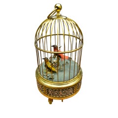 Antique Early 20th Century Mechanical Wind Up French Singing Bird Cage Automaton