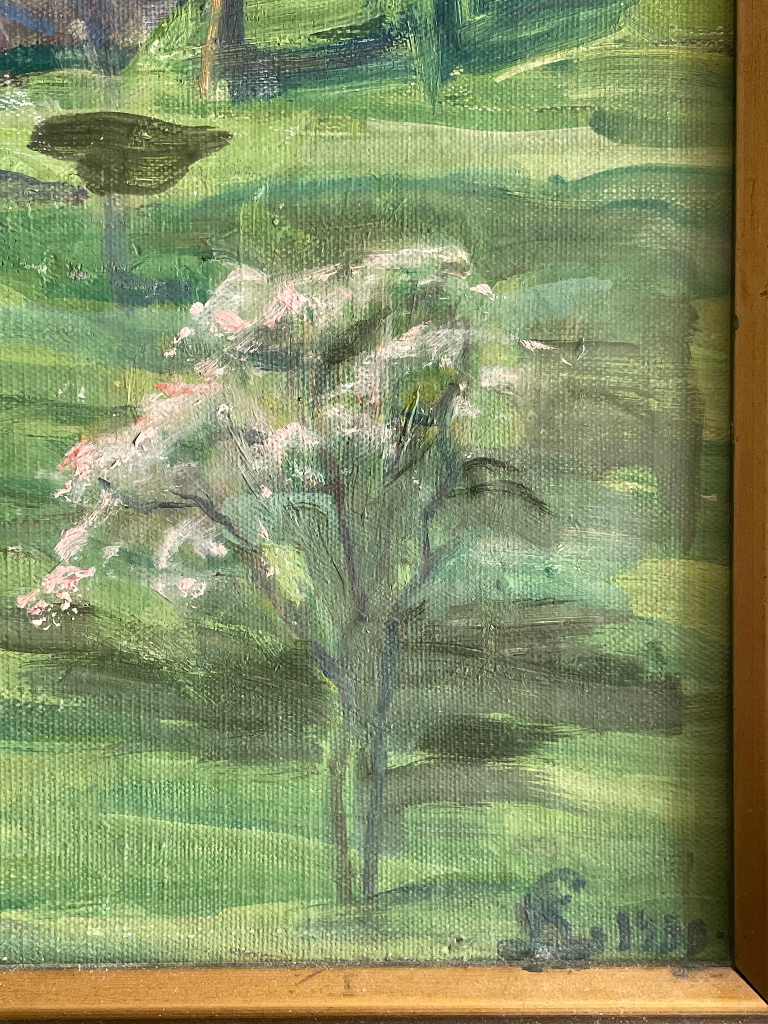 Peint à la main Peinture à l'huile de style méditerranéen du Danemark du début du 20e siècle en vente