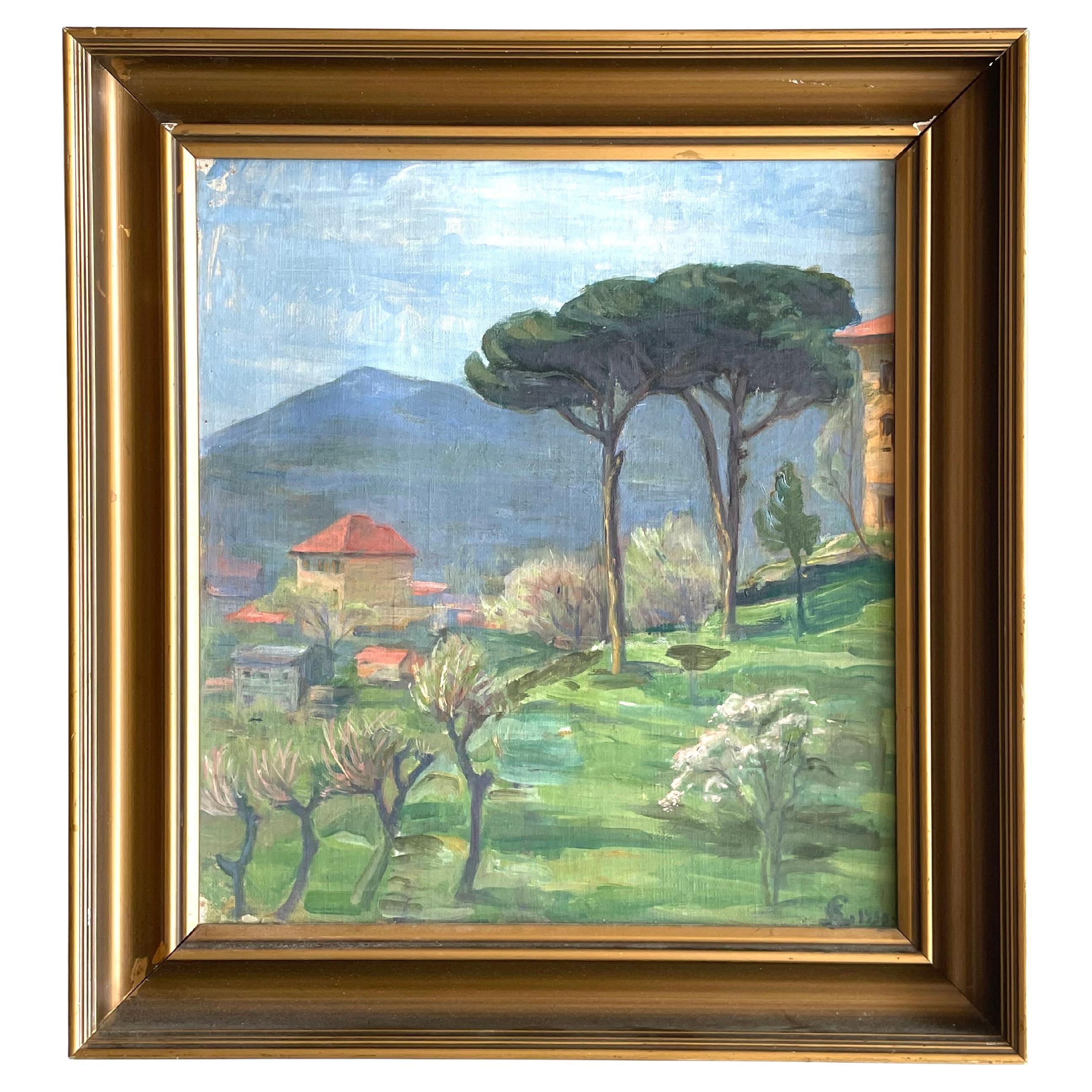 Ölgemälde einer mediterranen Landschaft aus Dänemark, Anfang des 20.