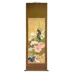 Early 20th century (Meiji period) botanical signed scroll