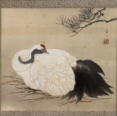 Early 20th century (Meiji period)  crane scroll. Original storing box