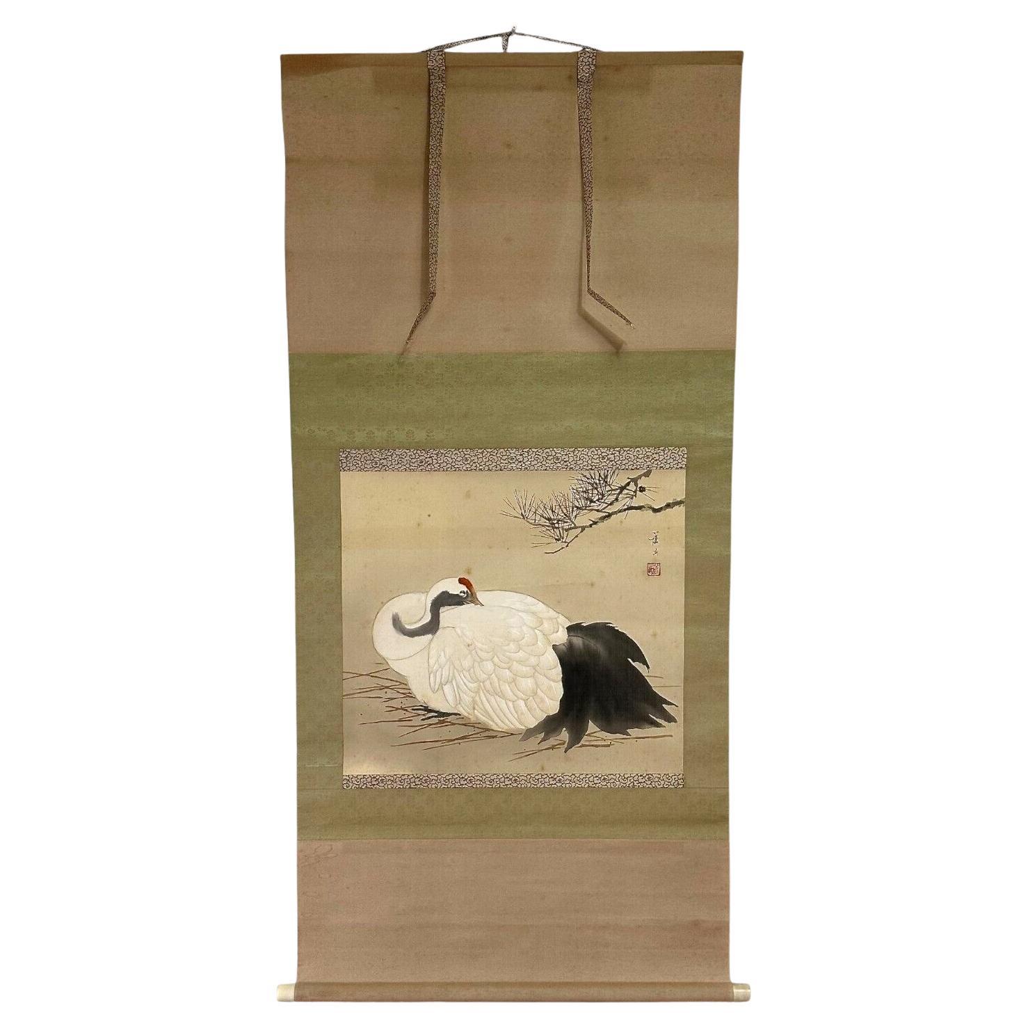 Inizio del XX secolo (periodo Meiji)  rotolo di gru. Scatola originale per la conservazione in vendita