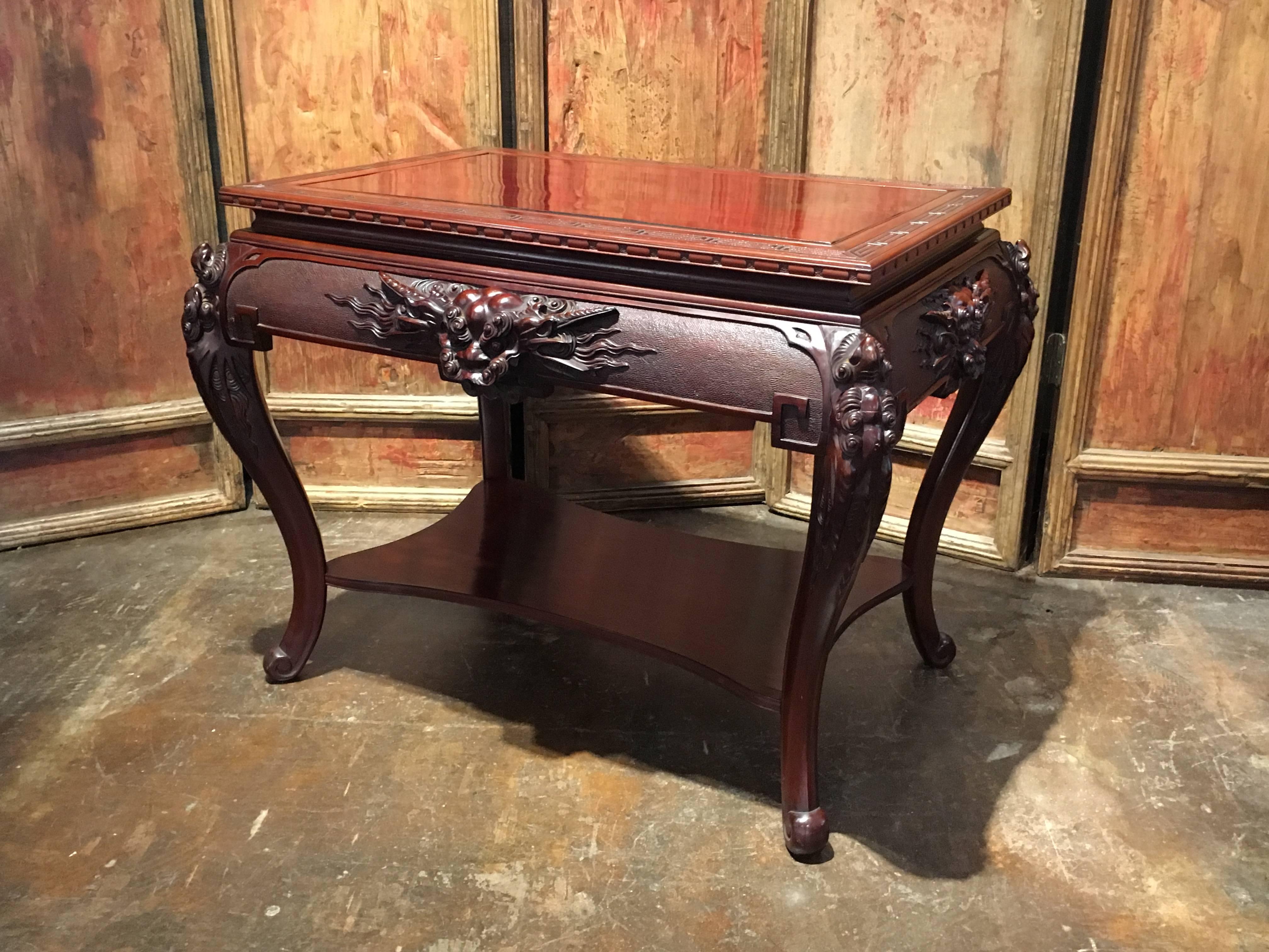 Early 20th Century Meiji Period Japanese Export Center Table with Dragons In Fair Condition For Sale In Austin, TX