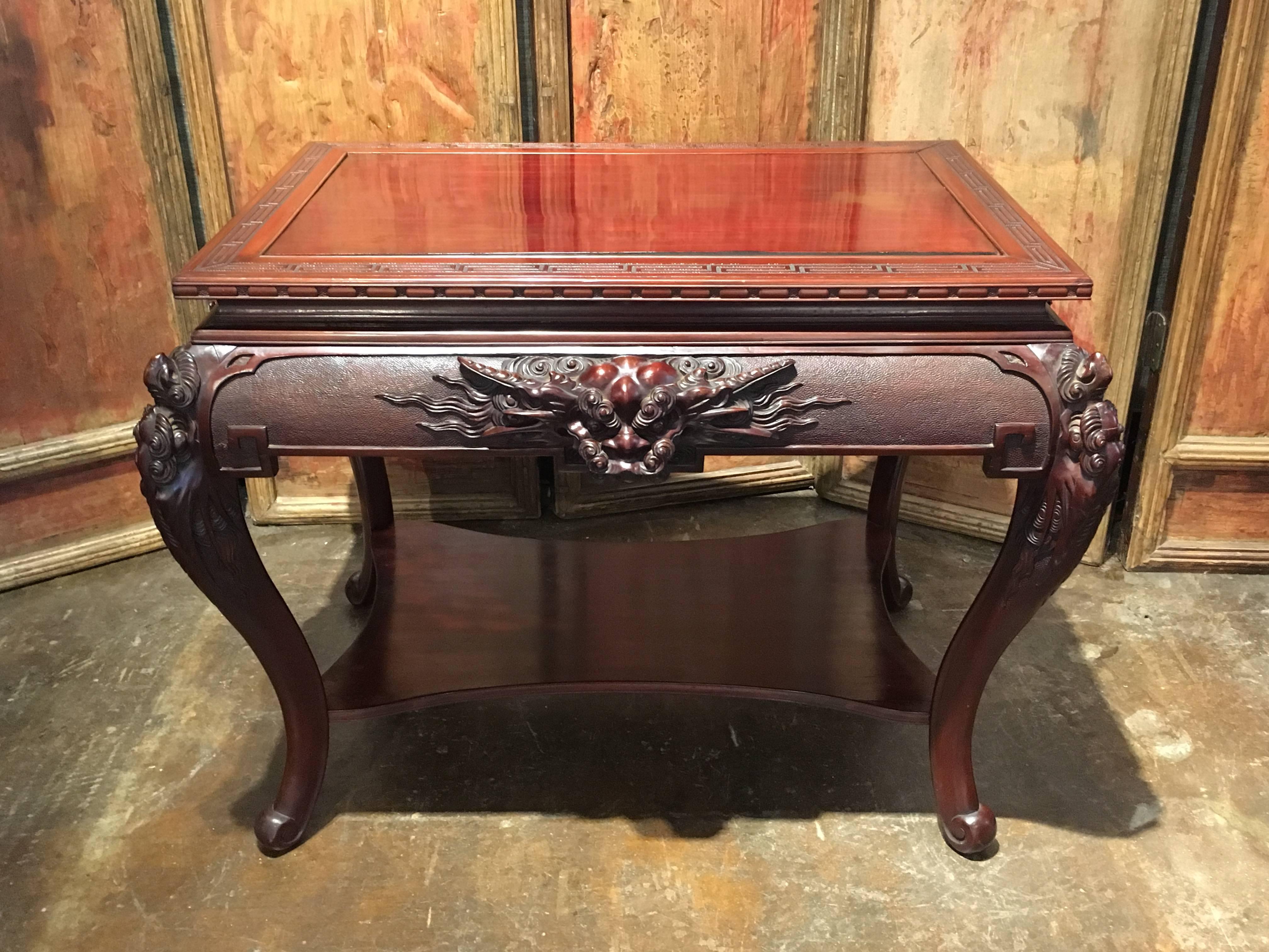 Softwood Early 20th Century Meiji Period Japanese Export Center Table with Dragons For Sale