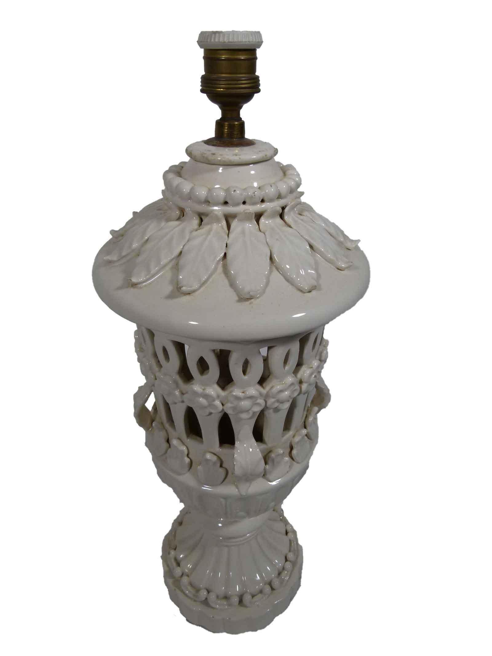 Early 20th century Menices White Porcelain Table Lamp- A wonderful art nouveau style lamp, decorated with nature images