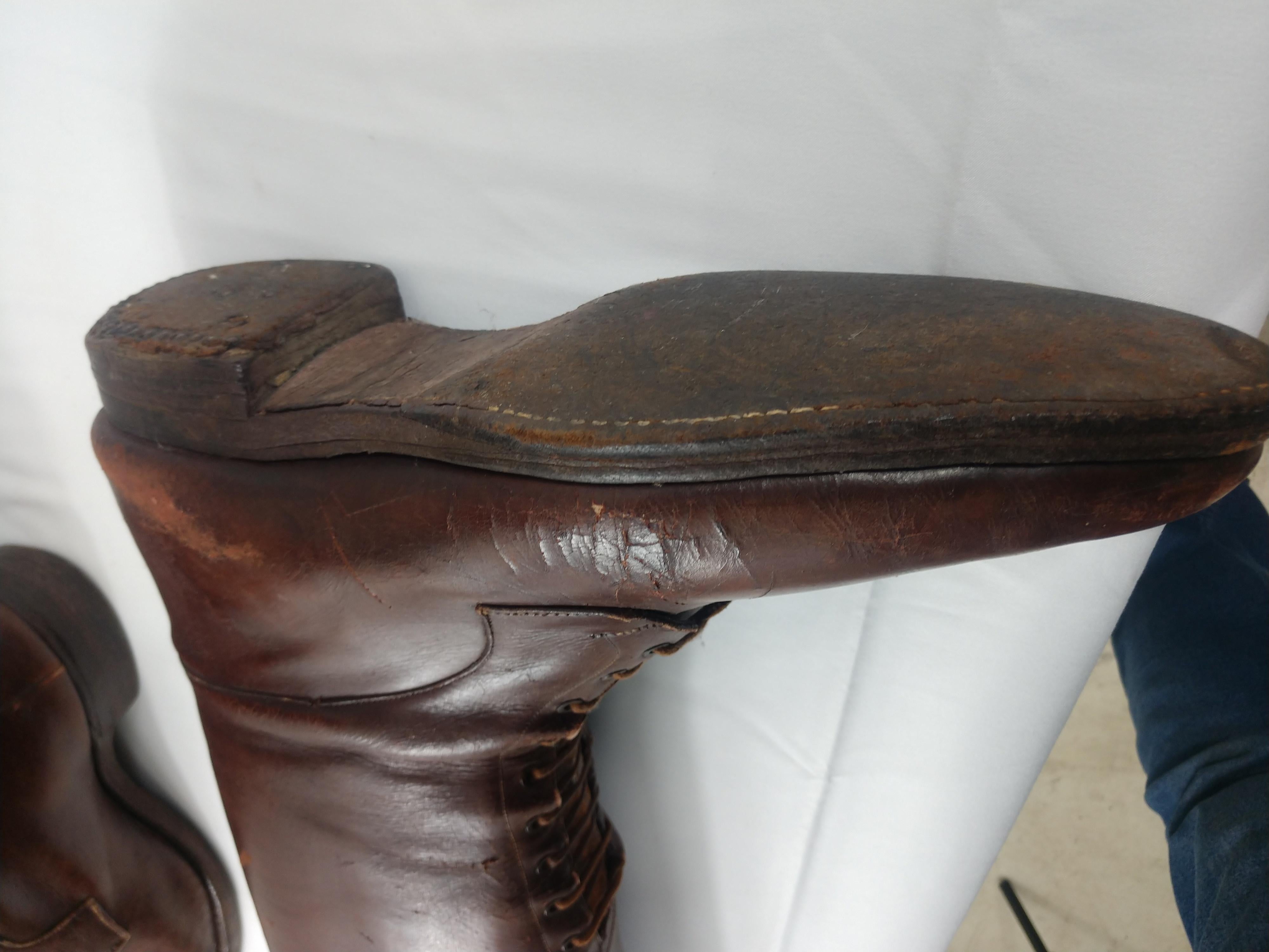 American Early 20th Century Men's Leather Riding Boots with Stretchers For Sale