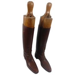 Early 20th Century Men's Leather Riding Boots with Stretchers