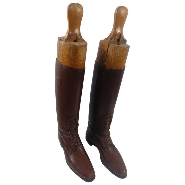 Early 20th Century Men's Leather Riding Boots with Stretchers For Sale ...