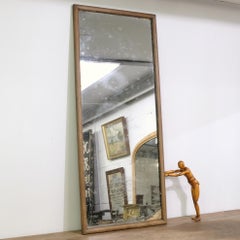 Early 20th Century Mercury Plate Distressed Mirror with Oak Hockey Stick Frame