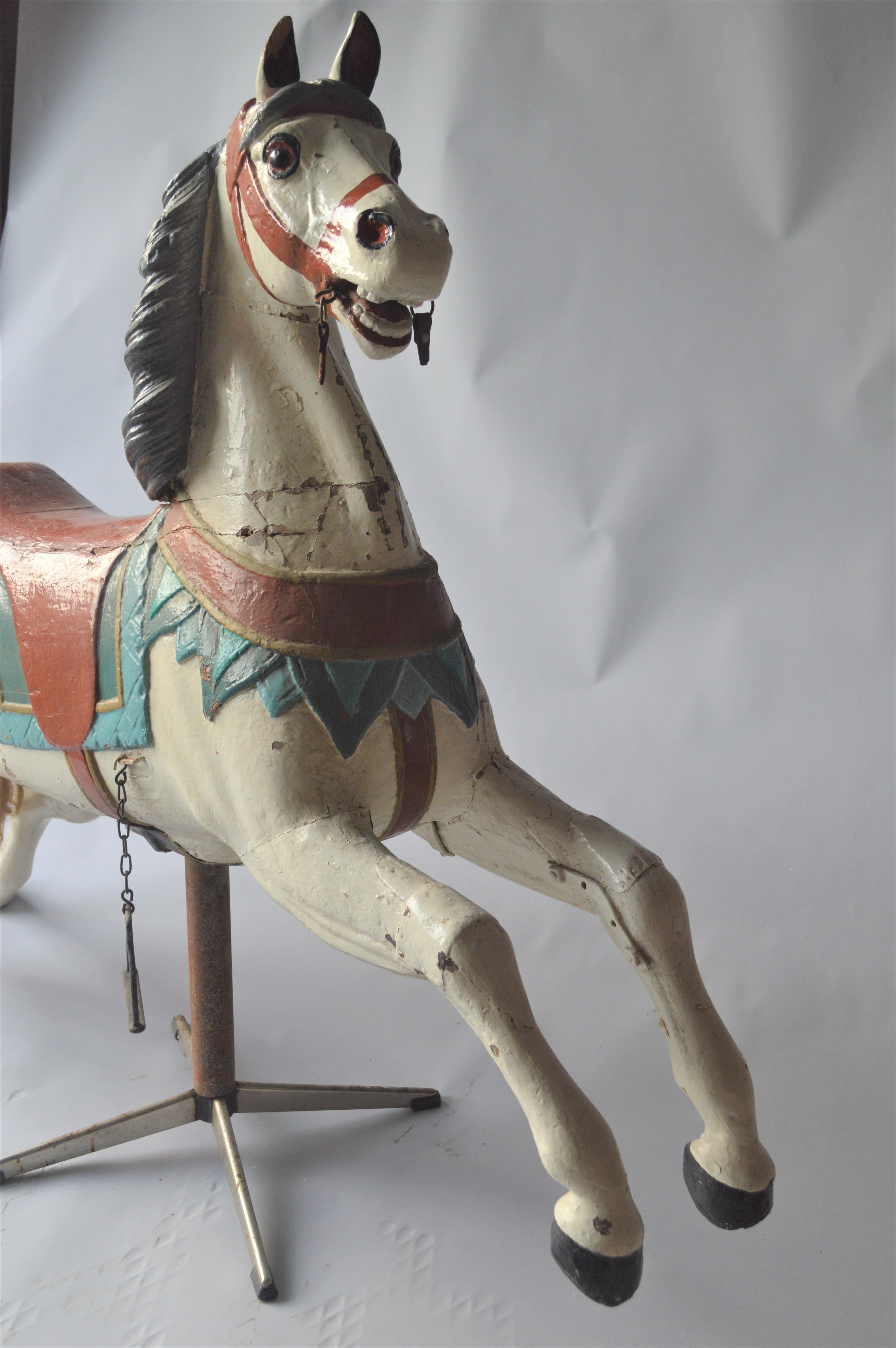 Painted Early 20th Century Merry Go Round Wooden Horse For Sale