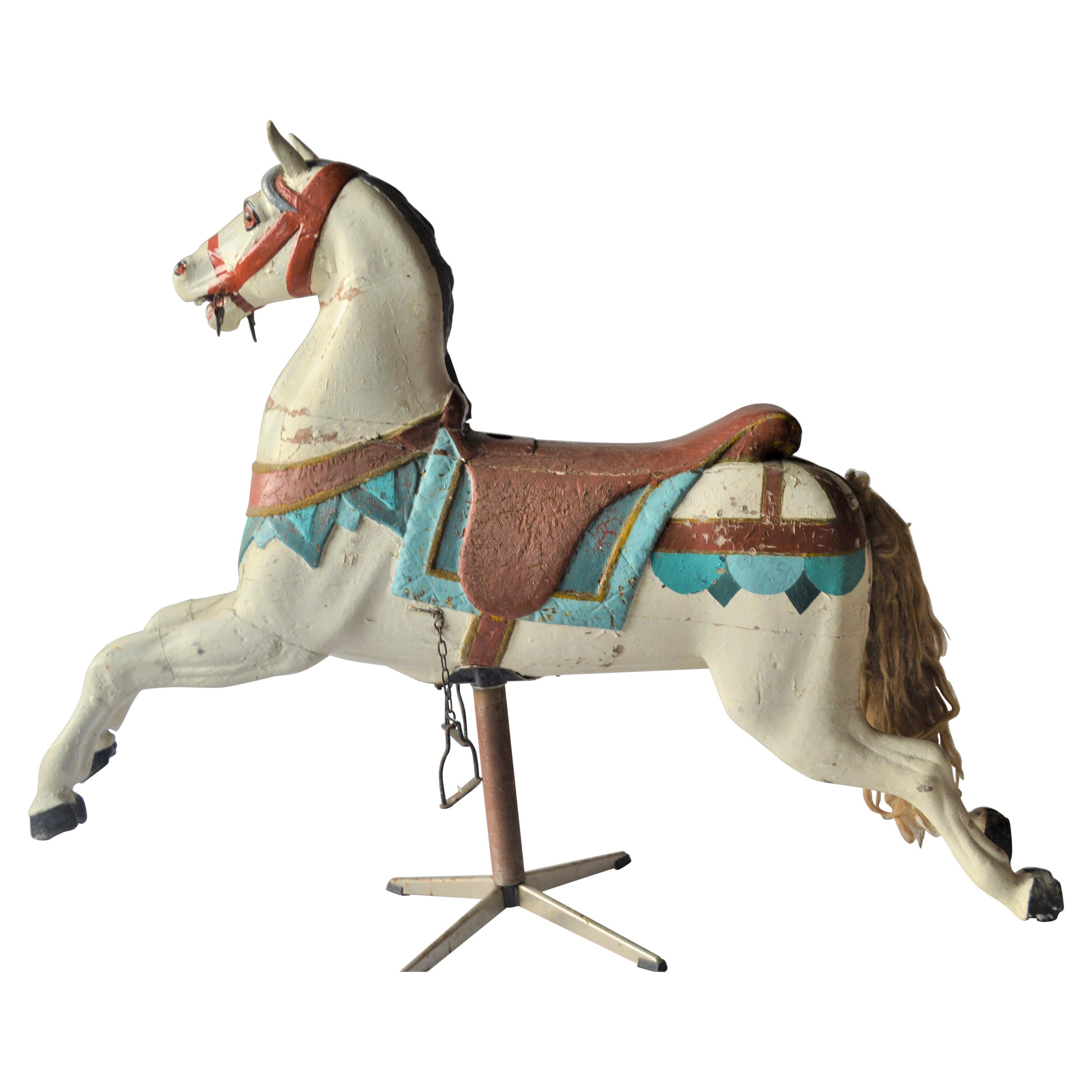 Early 20th Century Merry Go Round Wooden Horse For Sale