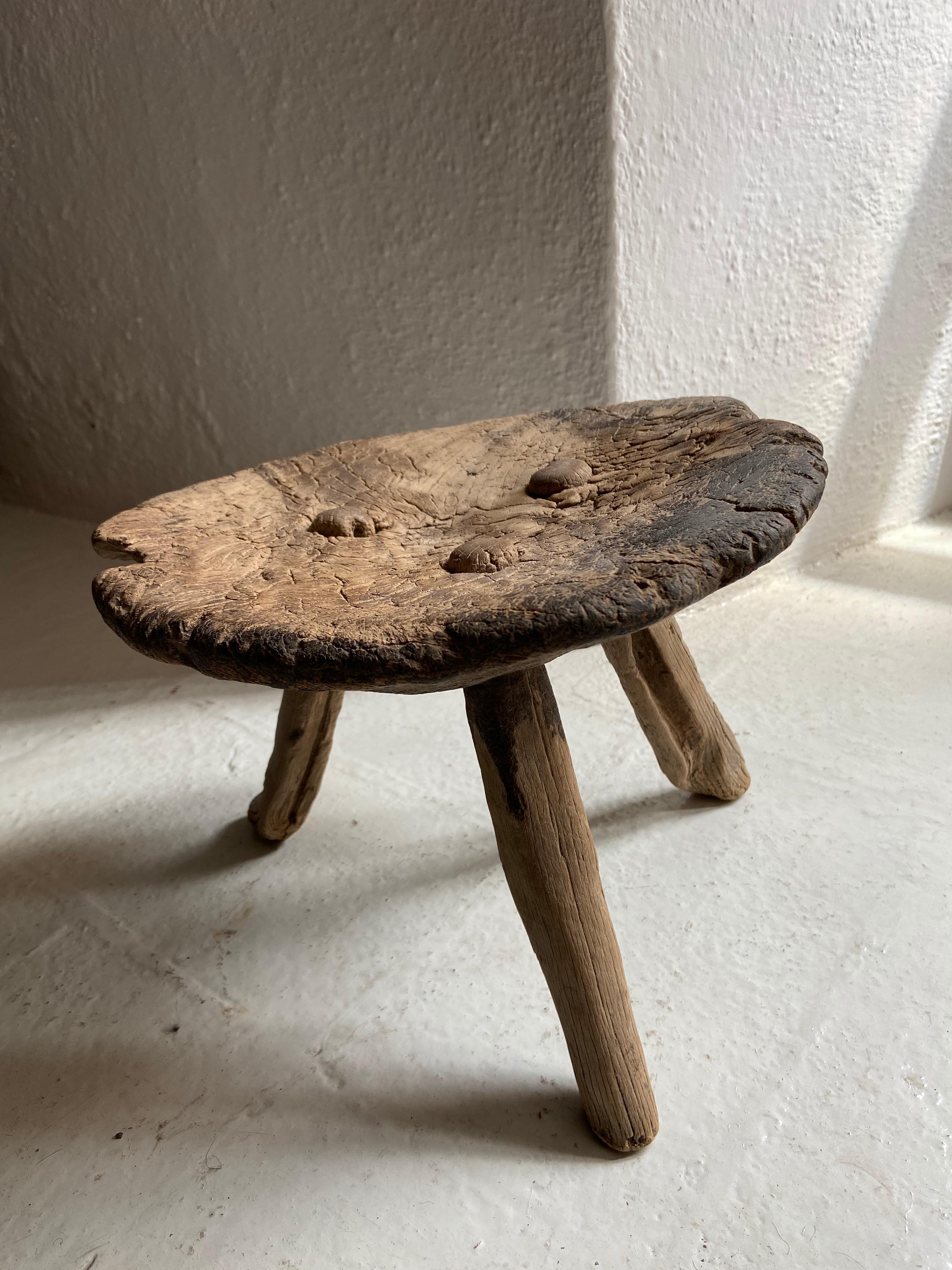 Rustic Early 20th Century Mesquite Stool from Mexico
