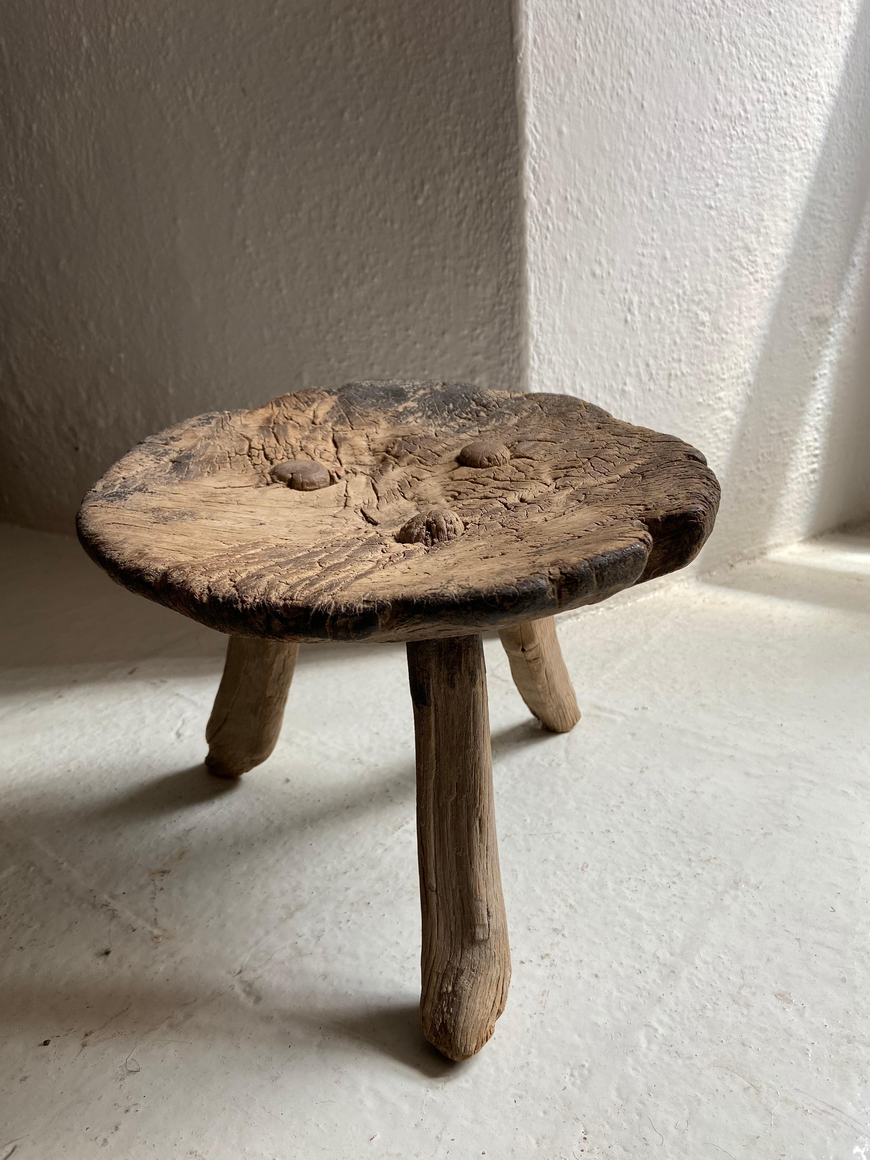 Mexican Early 20th Century Mesquite Stool from Mexico