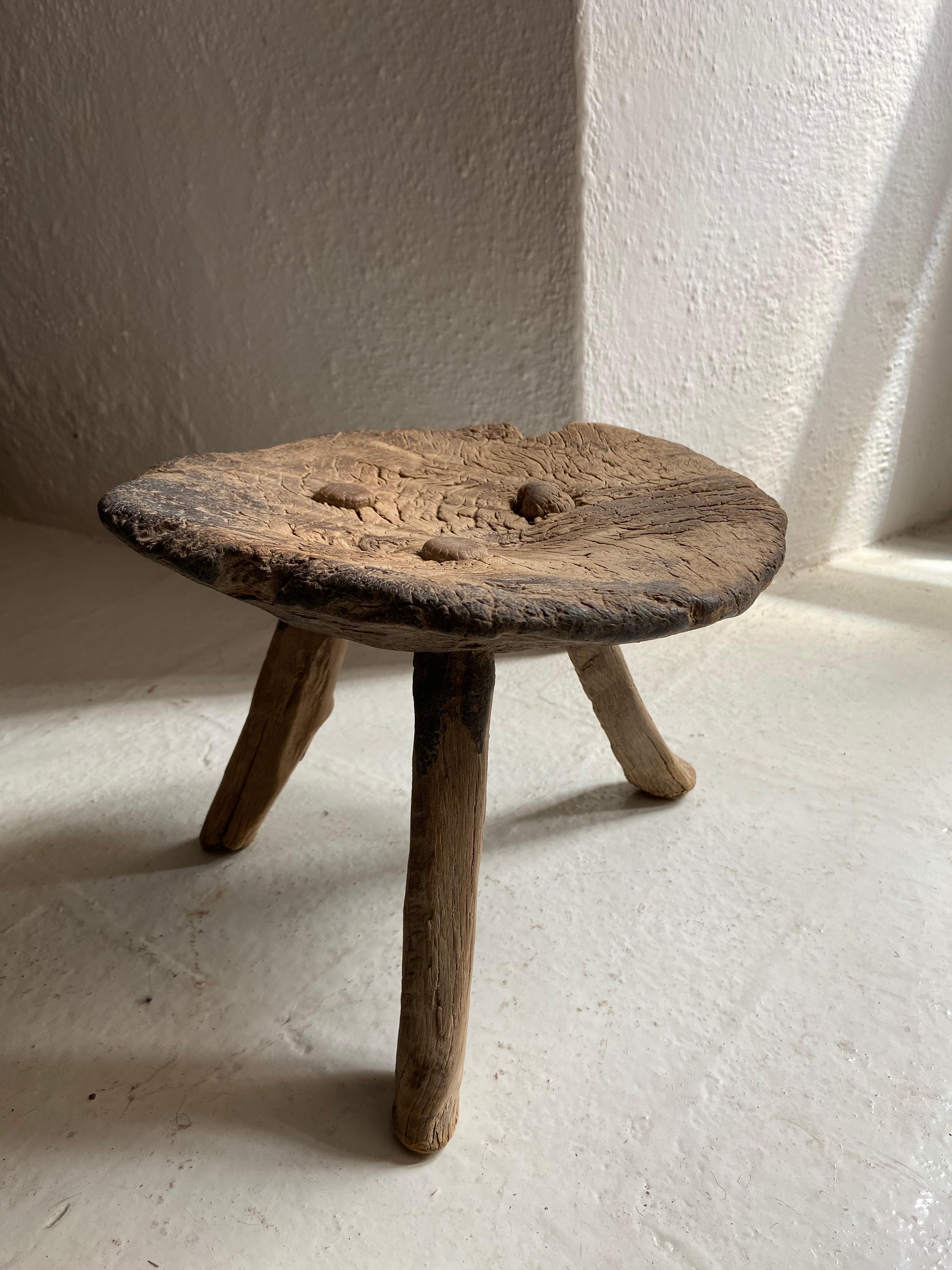 Hardwood Early 20th Century Mesquite Stool from Mexico