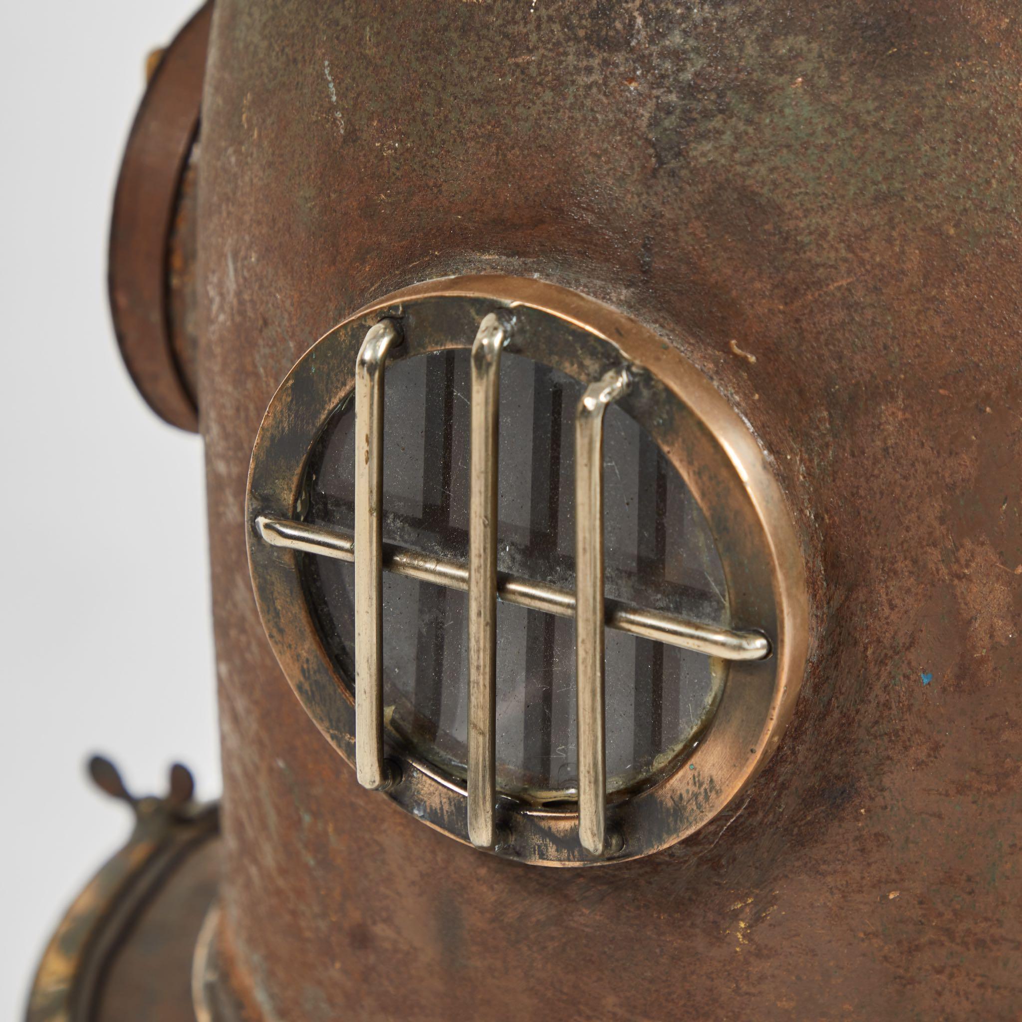 Early 20th Century Metal Diver Helmet on Stand In Good Condition In Los Angeles, CA