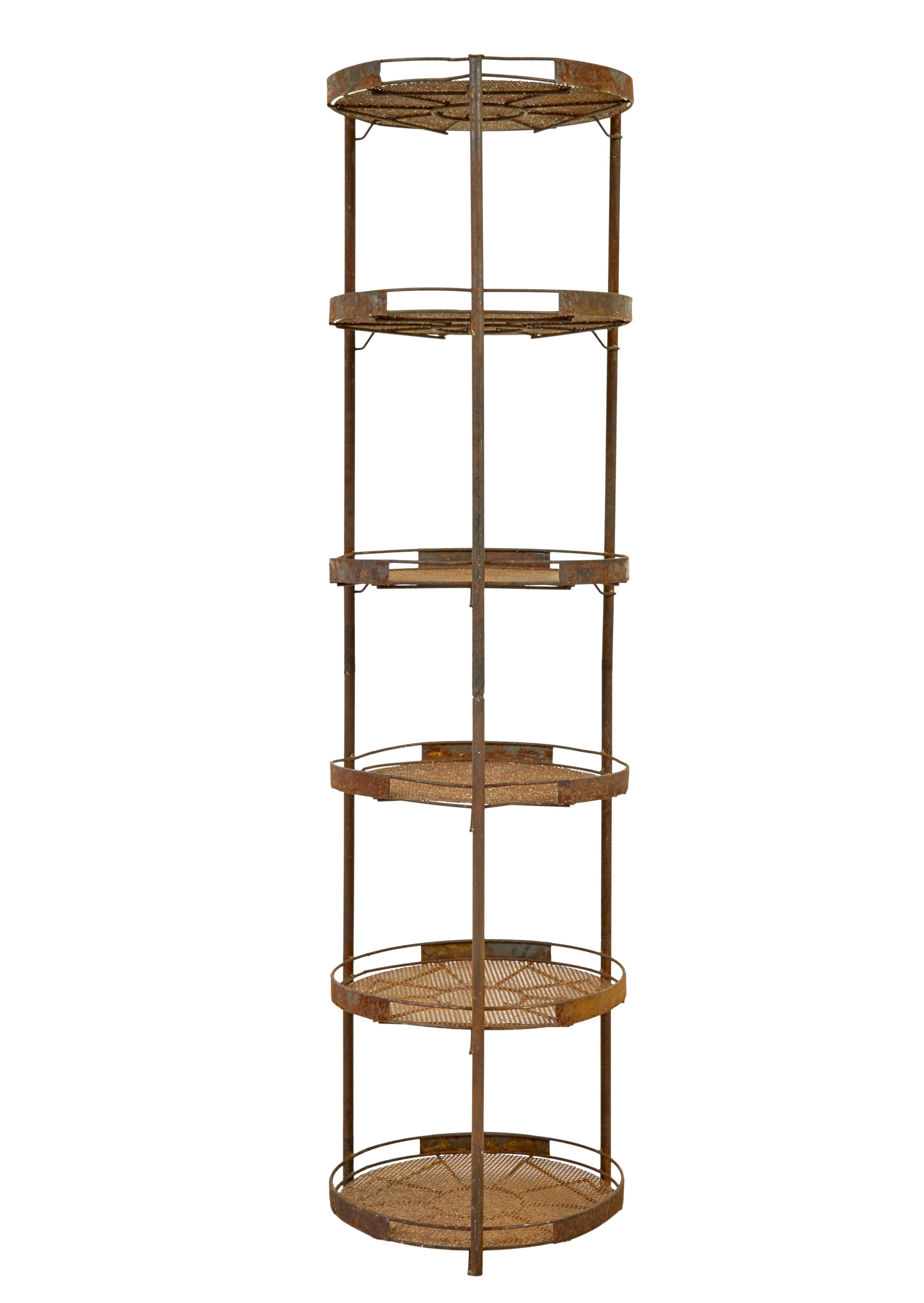 Perchero metálico de bulbos de siembra de principios del siglo XX para jardinería circa 1930.

Aquí tenemos un artículo muy útil para el jardín. Soporte de 6 niveles para secar bulbos y almacenar plantas en macetas. Fondos metálicos perforados para