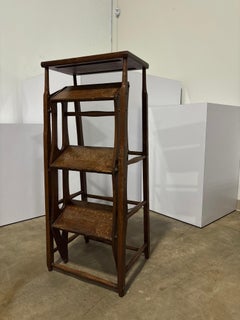Early 20th Century Metamorphic Library Step Ladder w/ Exposed Brass Hardware