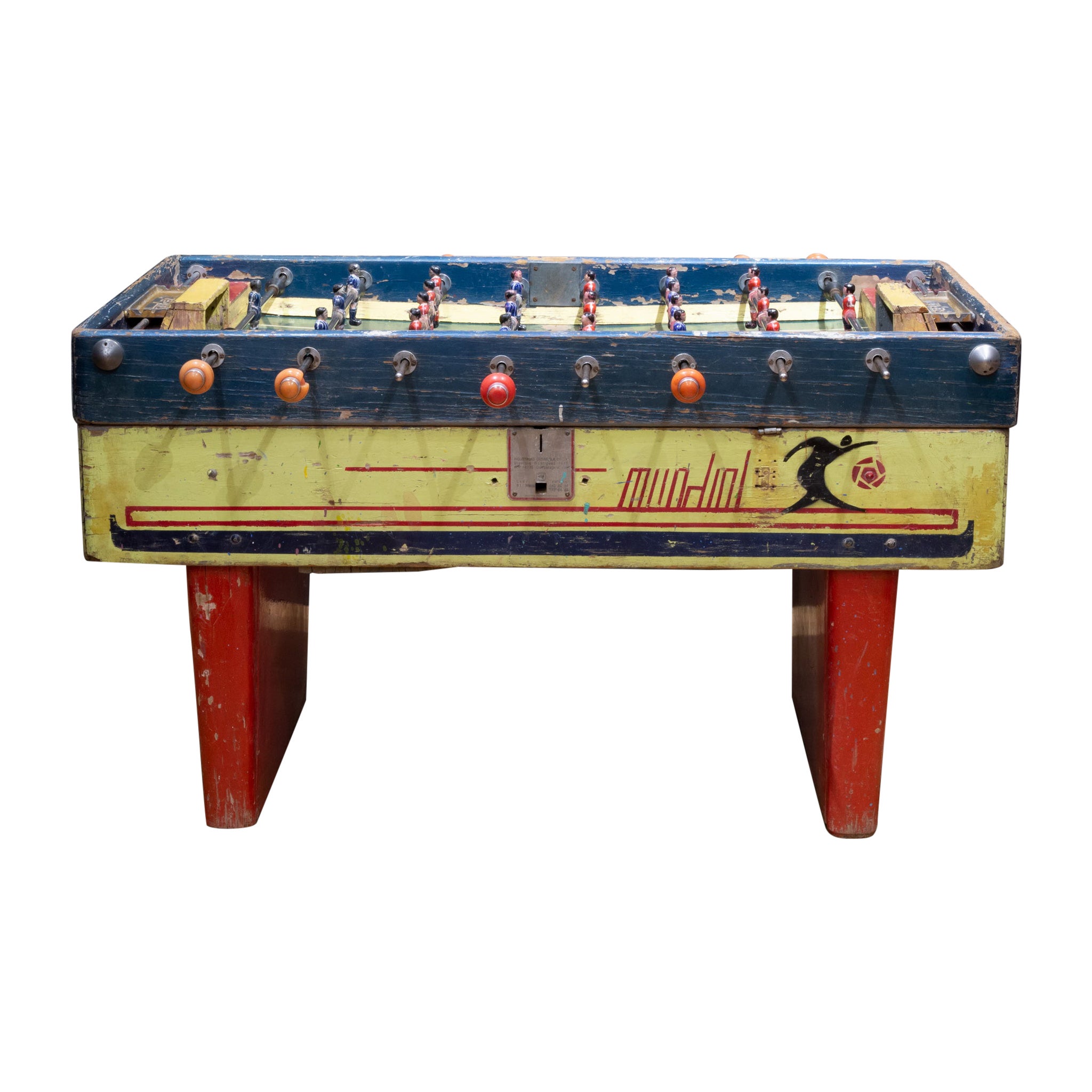 Early 20th Century Mexican Foosball Table with Metal Players, circa 1940