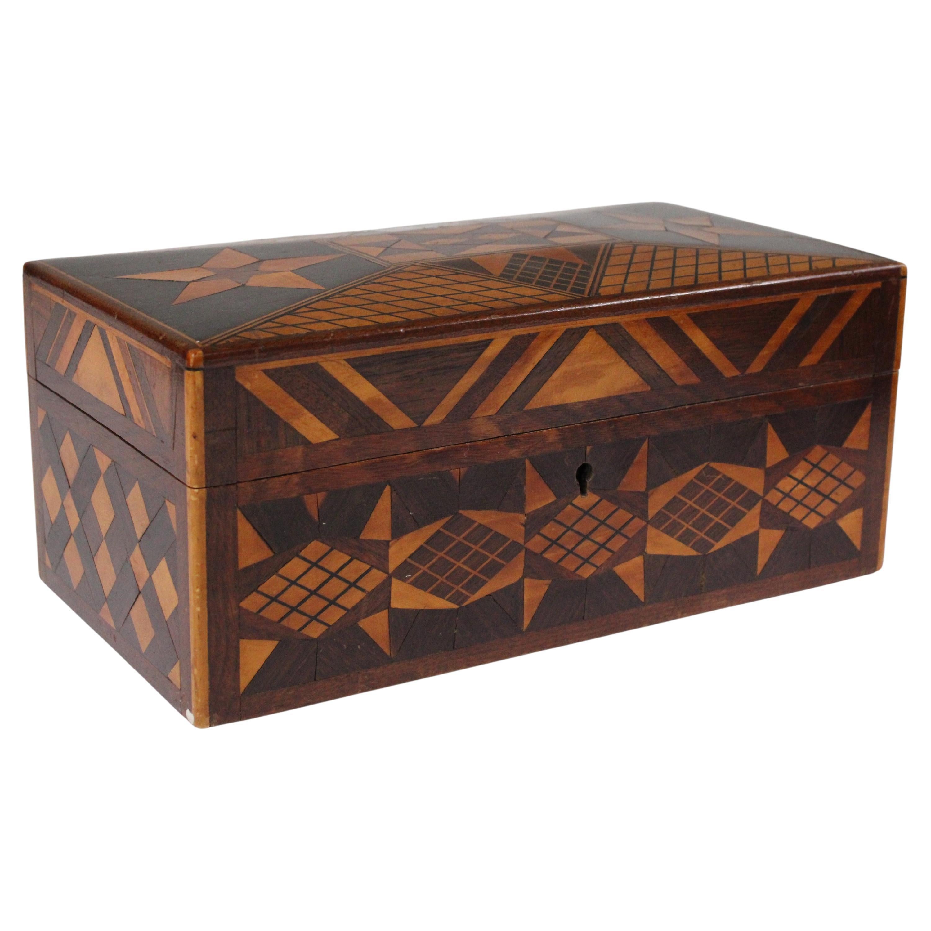 Early 20th-Century Mexican Fruitwood Marquetry Letter Box