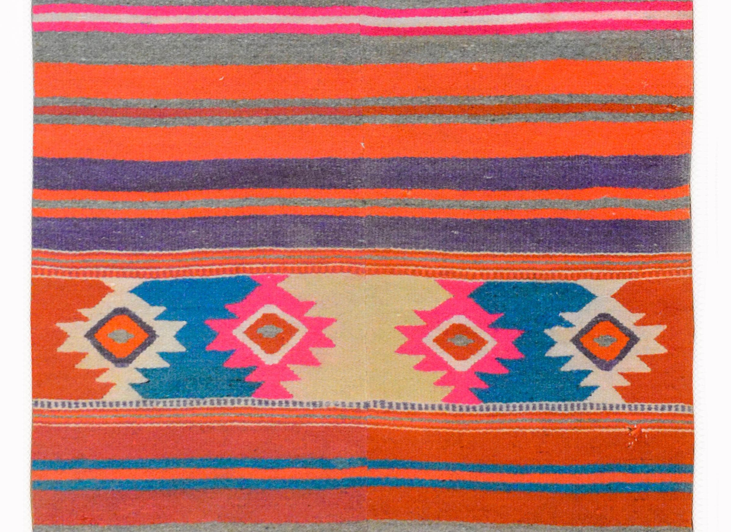 Wool Late 20th Century Mexican Kilim Rug For Sale
