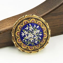 Early 20th Century Micro Mosaic Gold Flower Brooch or Pendant