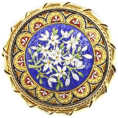 Antique Early 20th Century Micro Mosaic Gold Flower Brooch or Pendant