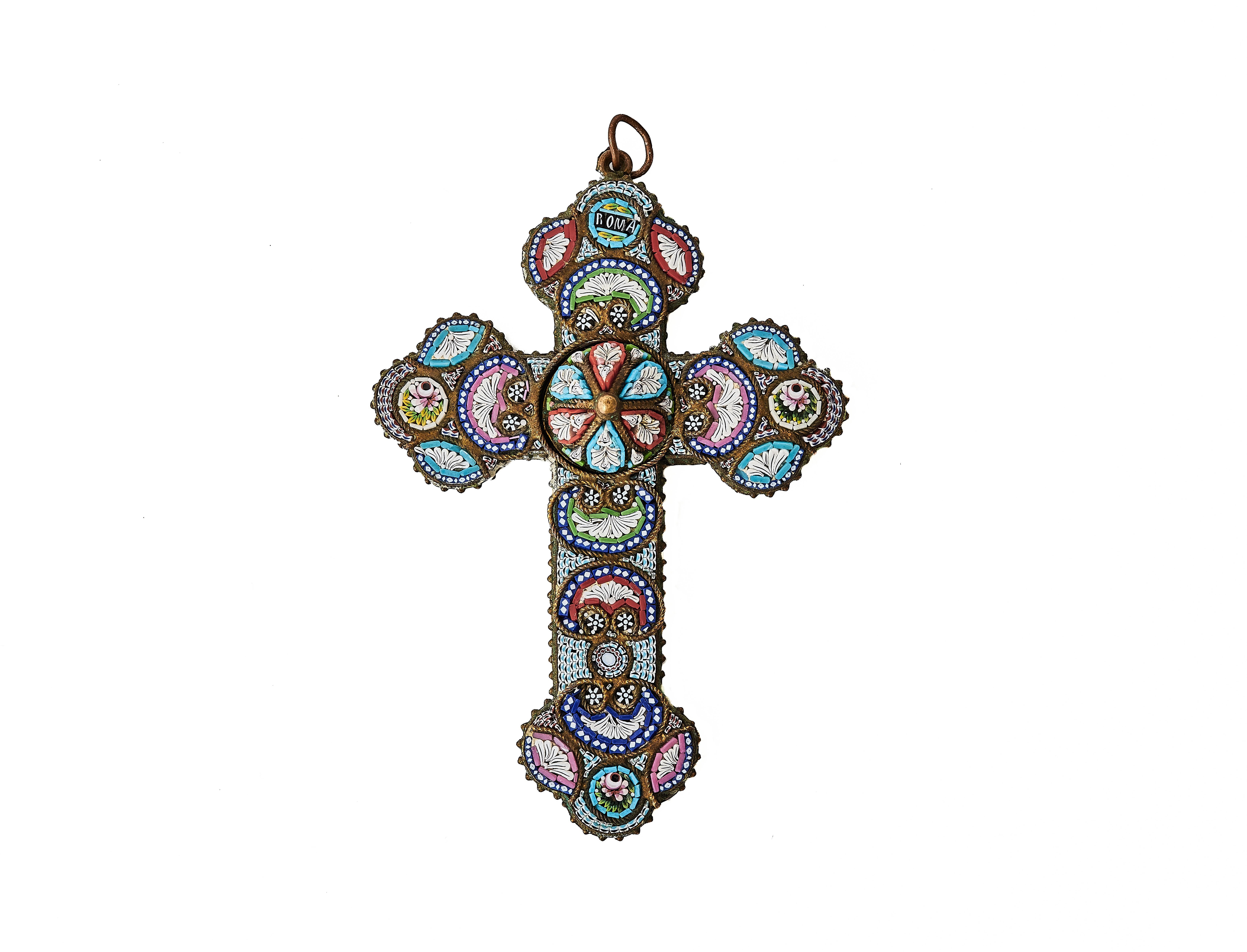 Classical Roman Early 20th Century Micro Mosaic Grand Tour Cross For Sale