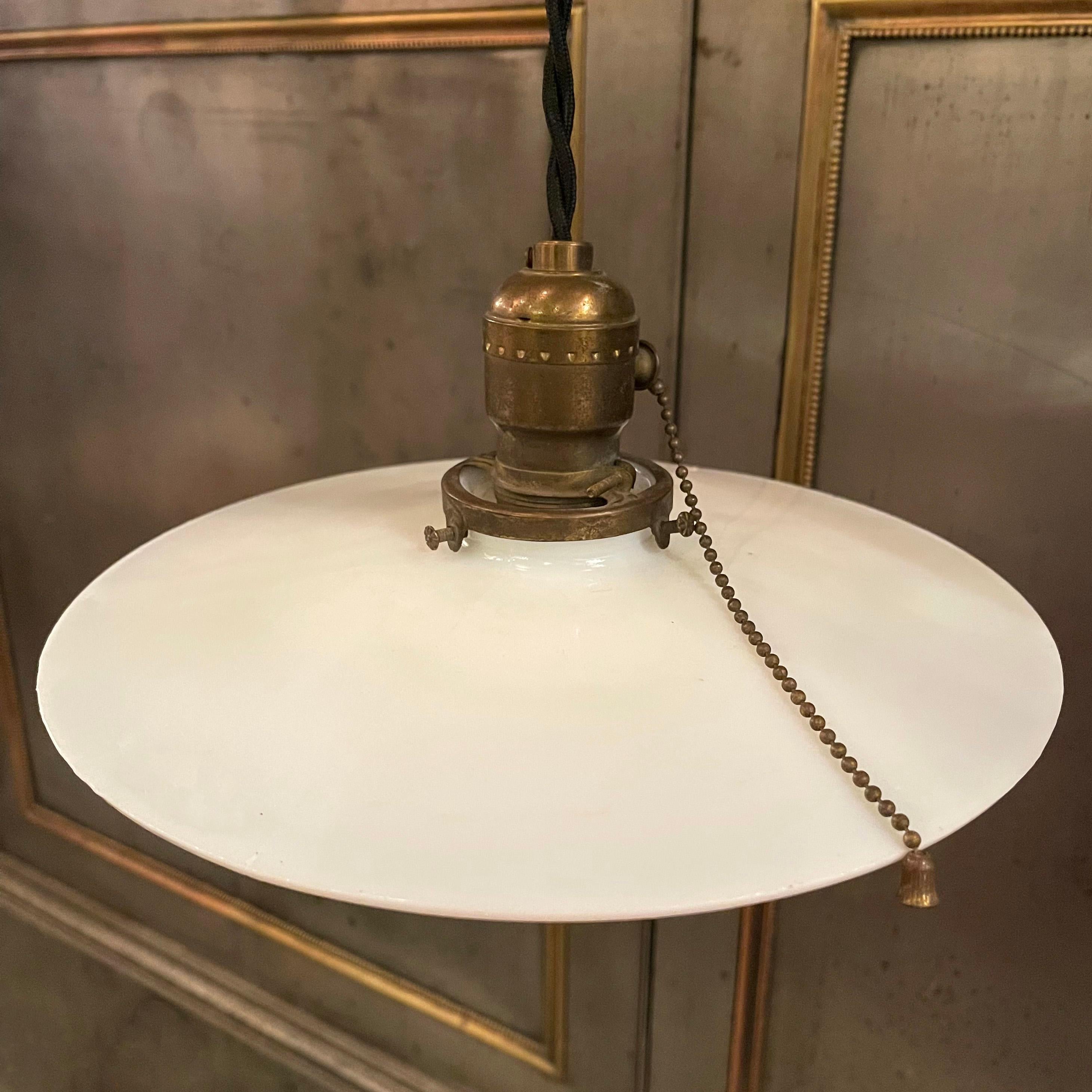 Early 20th Century Milk Glass Disc Pendant Light at 1stDibs