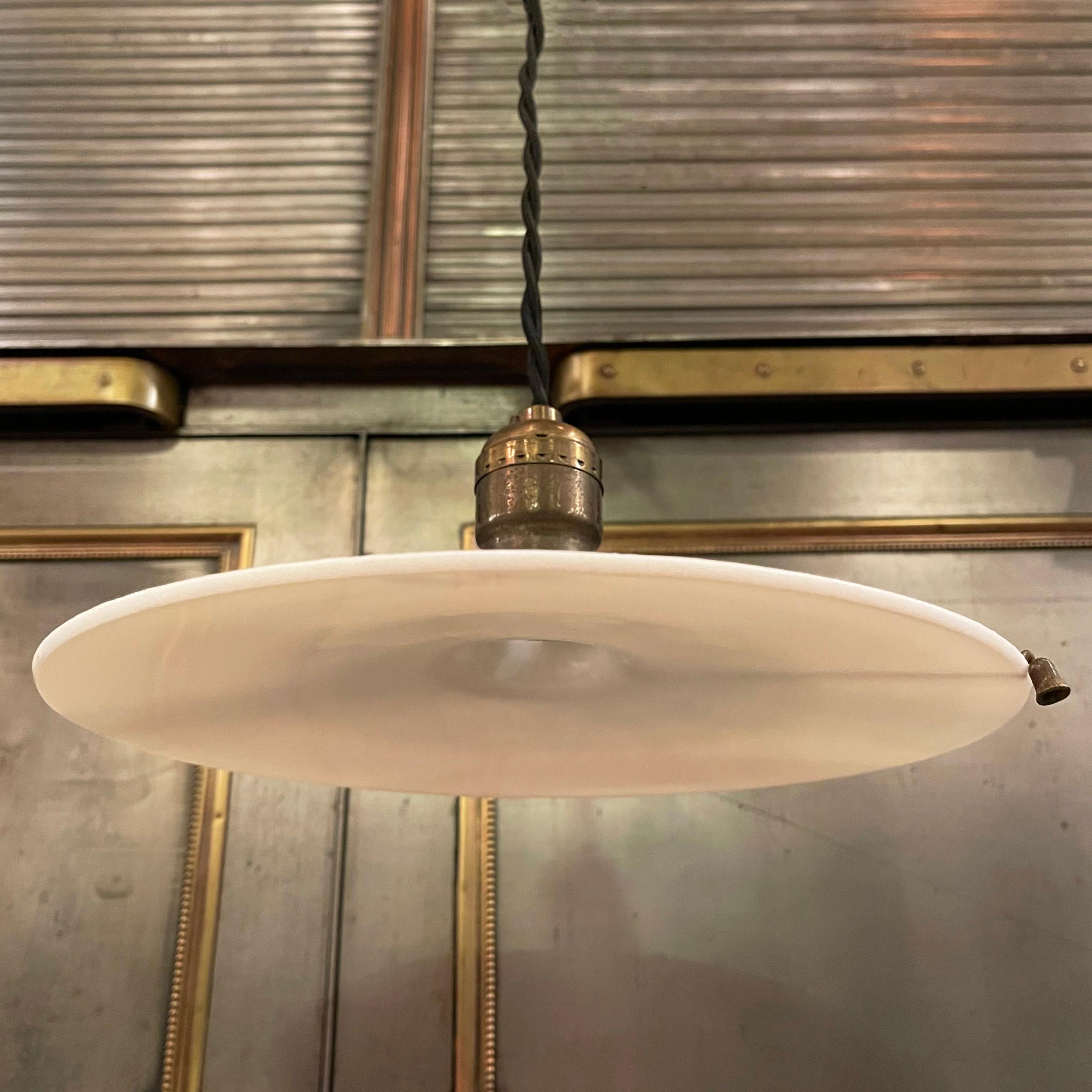 Early 20th Century Milk Glass Disc Pendant Light at 1stDibs