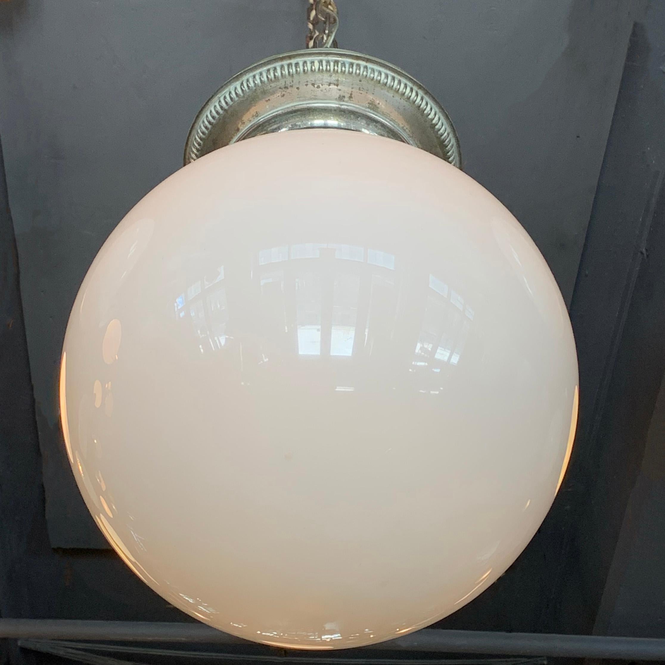 Early 20th Century Milk Glass Globe Library Pendant Light For Sale 1