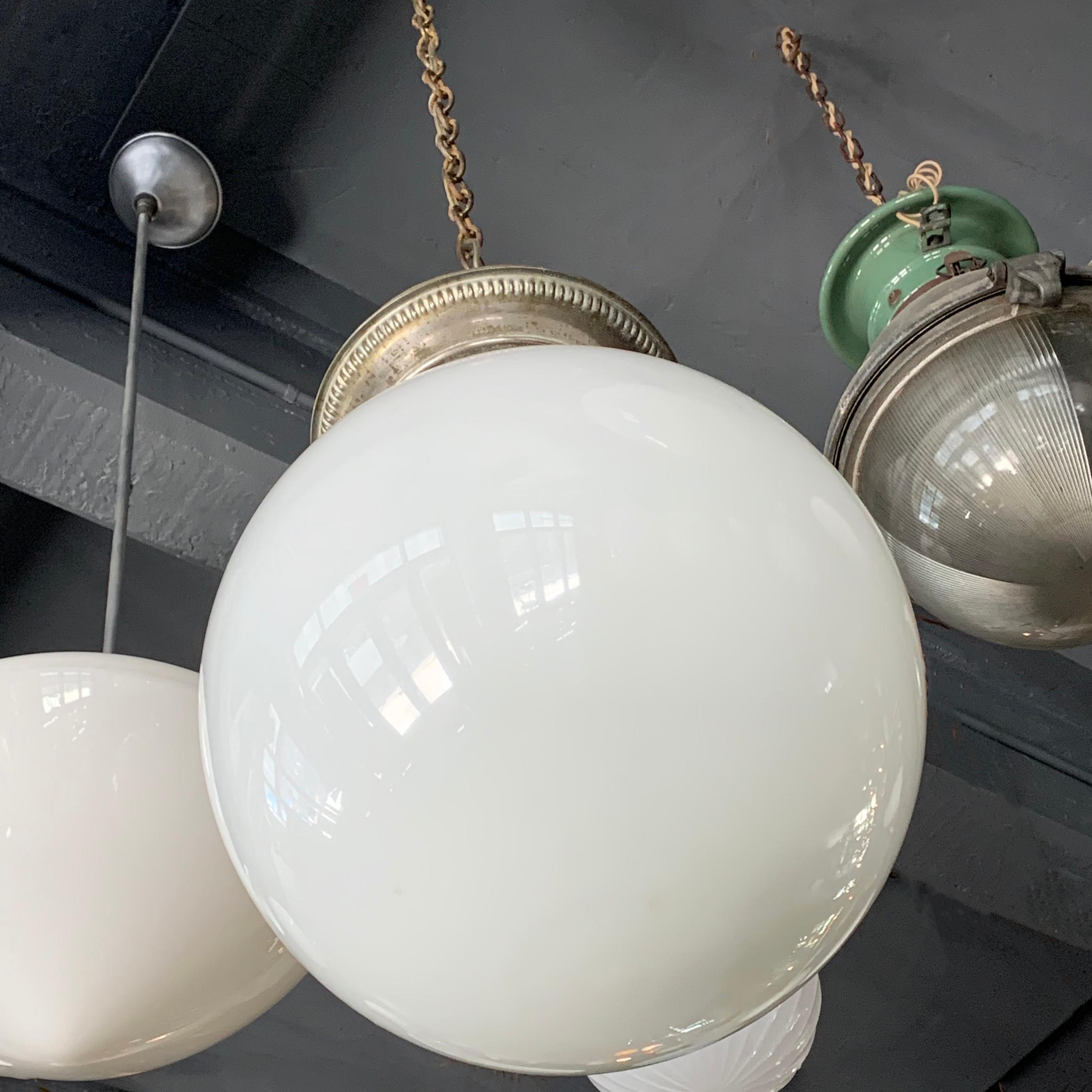 Early 20th Century Milk Glass Globe Library Pendant Light For Sale 2