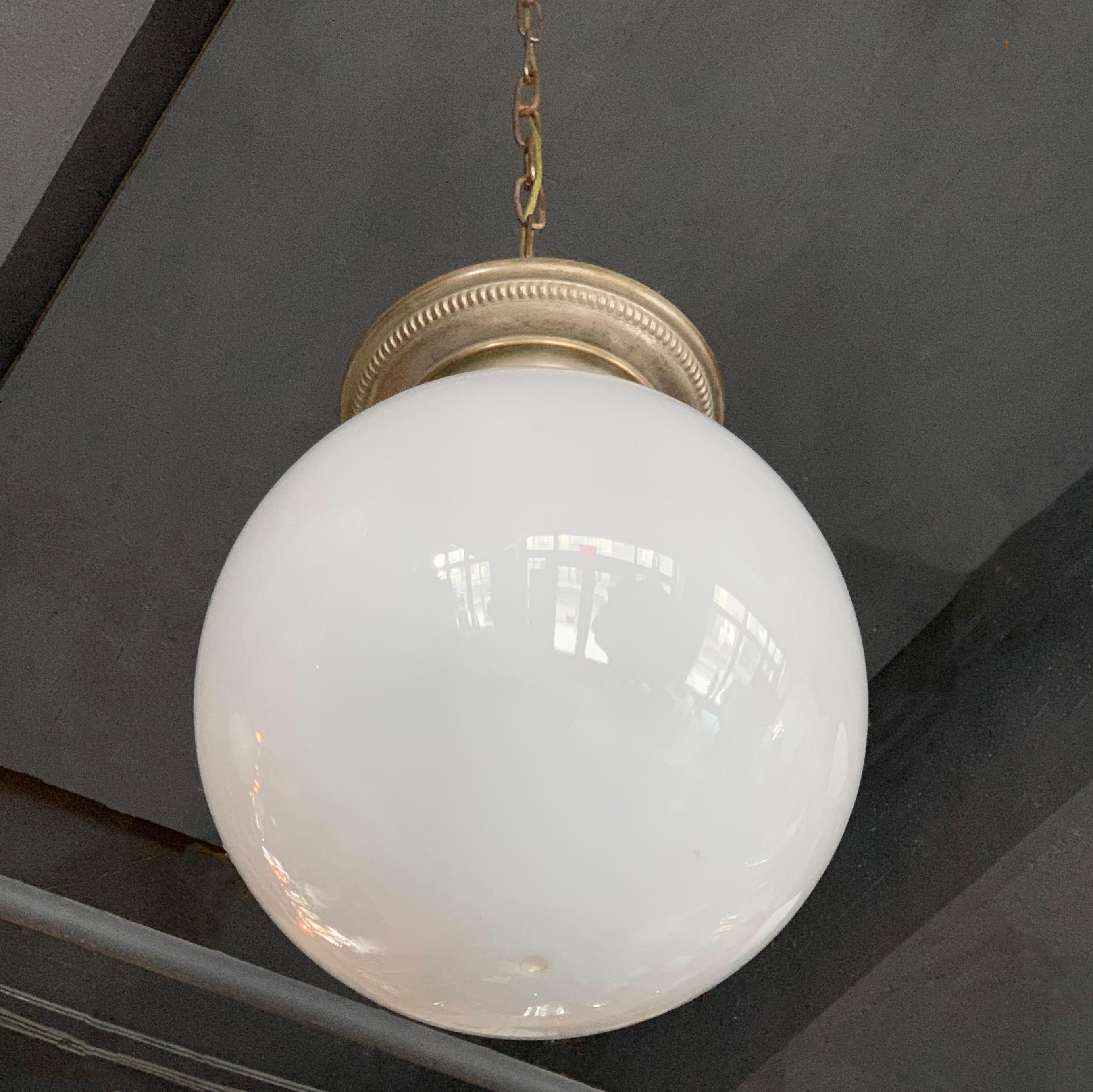 Early 20th Century Milk Glass Globe Library Pendant Light For Sale 2