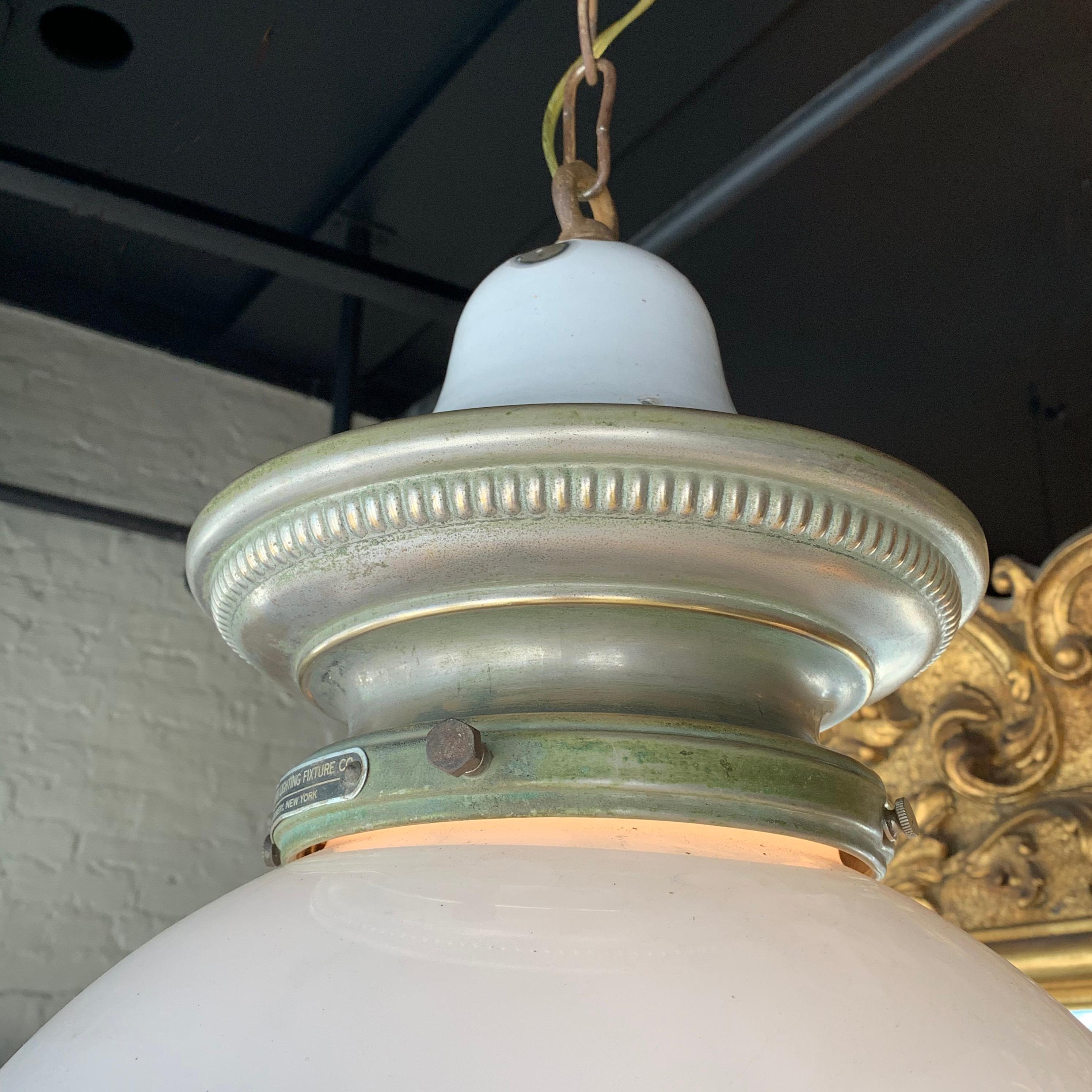 Early 20th Century Milk Glass Globe Library Pendant Light For Sale 4