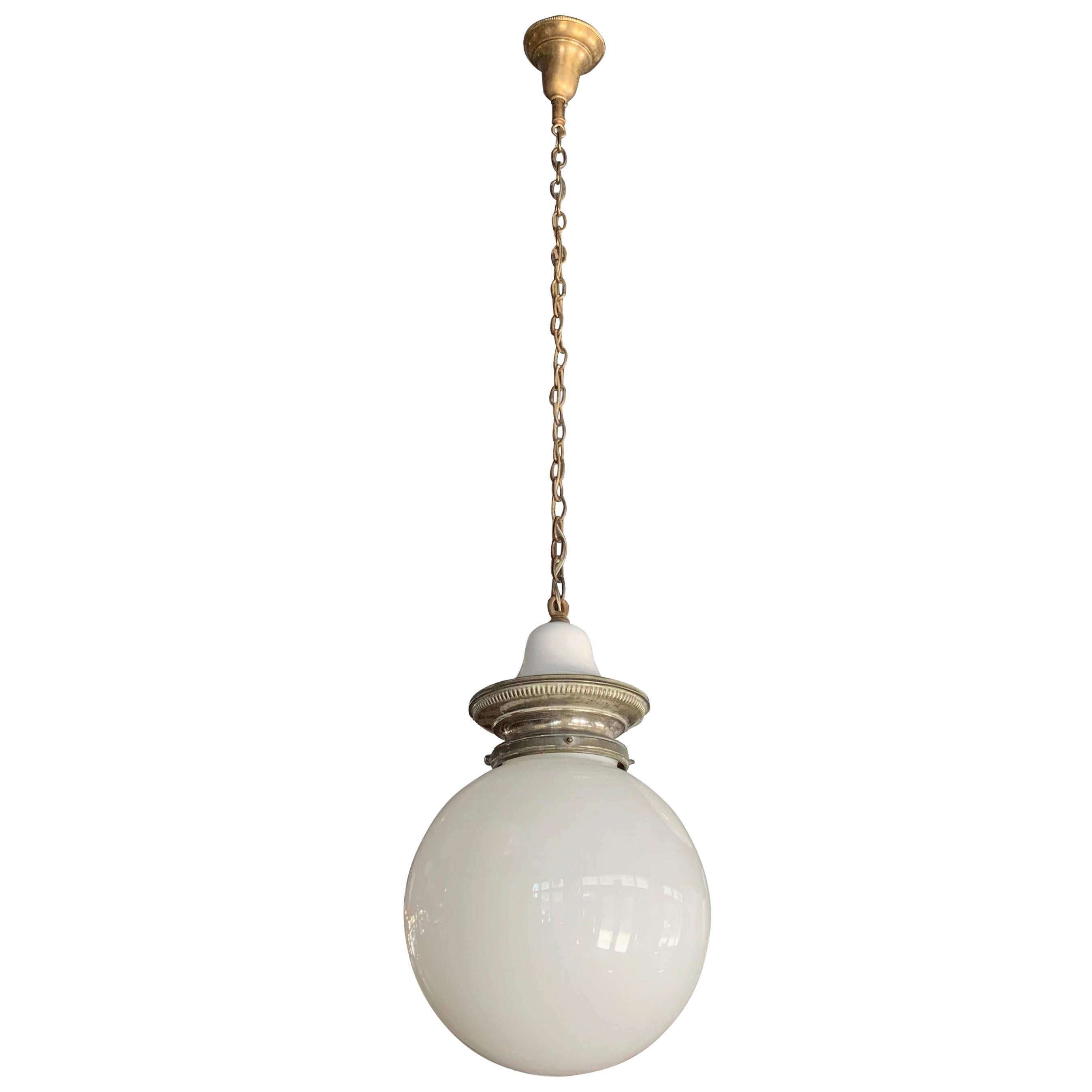 Early 20th Century Milk Glass Globe Library Pendant Light For Sale