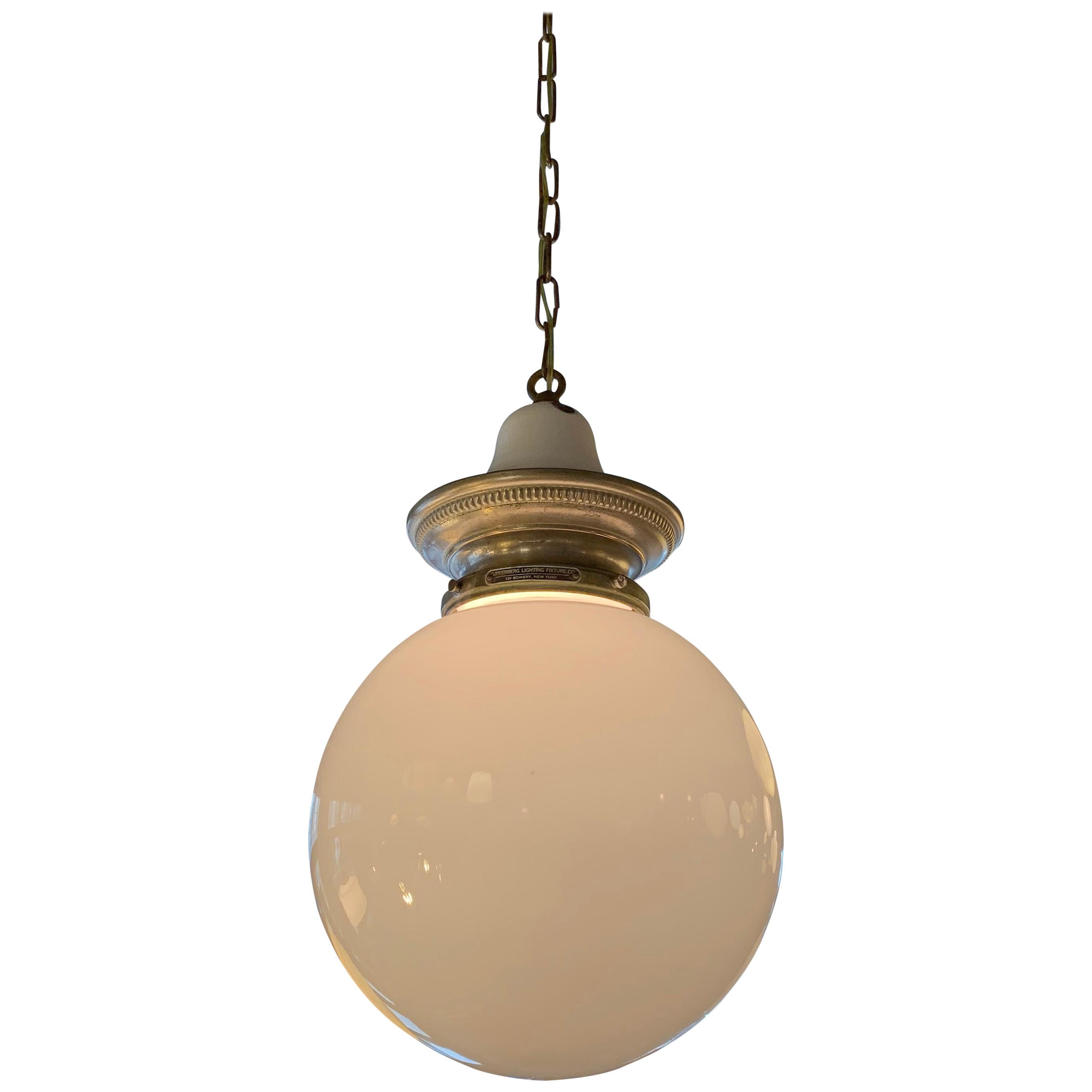 Early 20th Century Milk Glass Globe Library Pendant Light For Sale