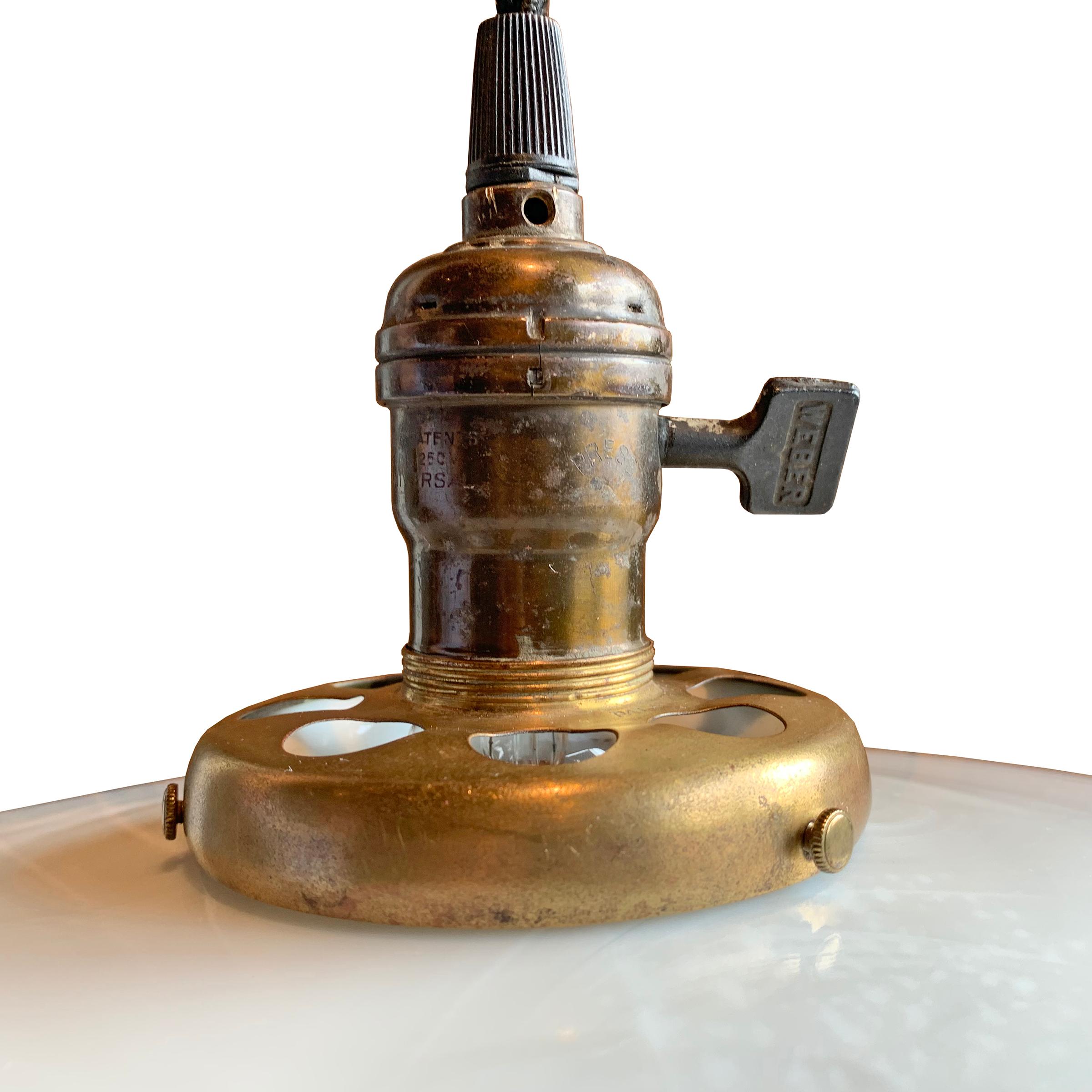 Brass Early 20th Century Milk Glass Pendant Light Fixture