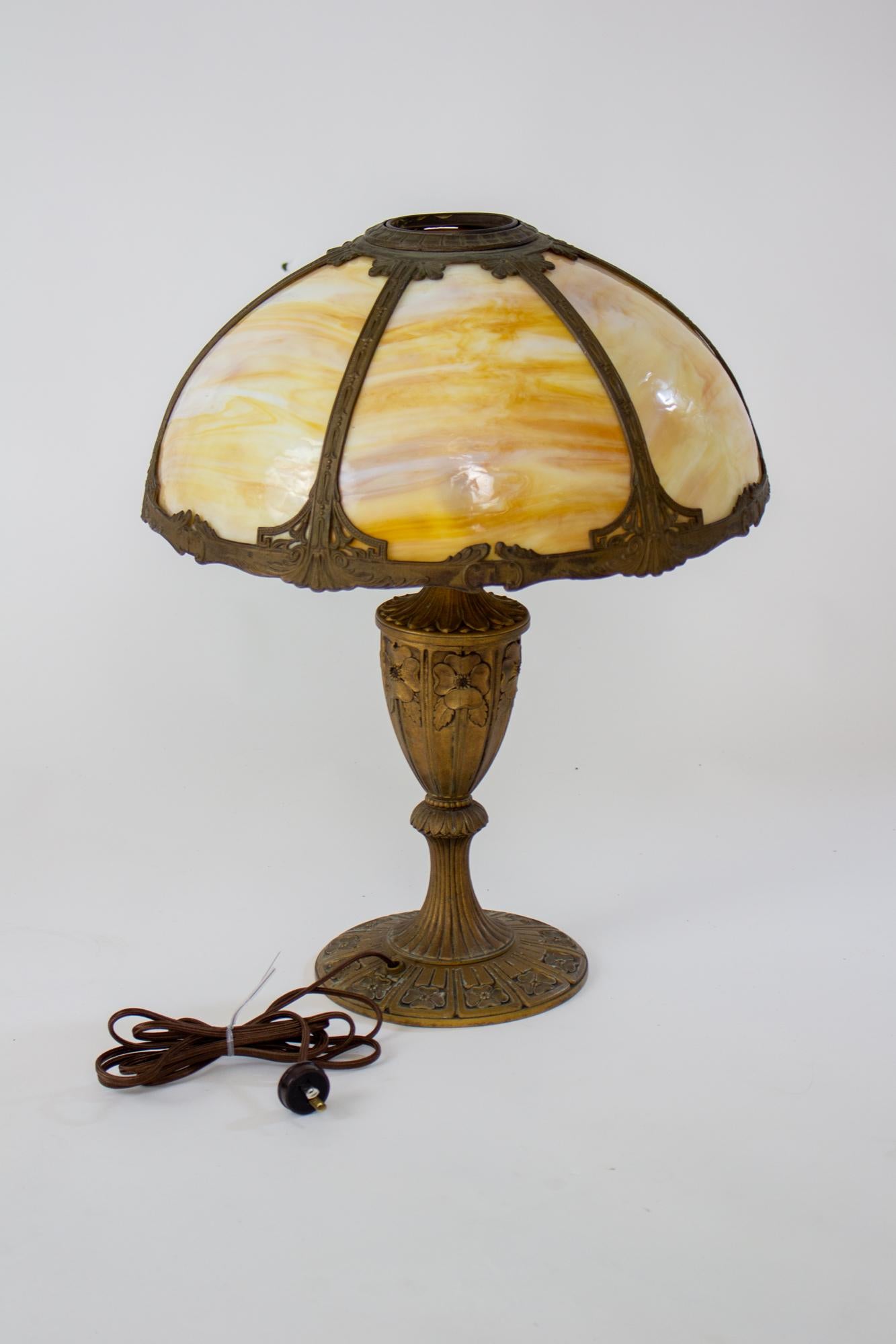 Arts and Crafts Early 20th Century Miller Panel Lamp with Curved Caramel Glass