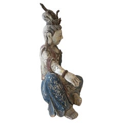 Antique Early 20th Century Ming Dynasty-inspired Guanyin Wooden Sculpture