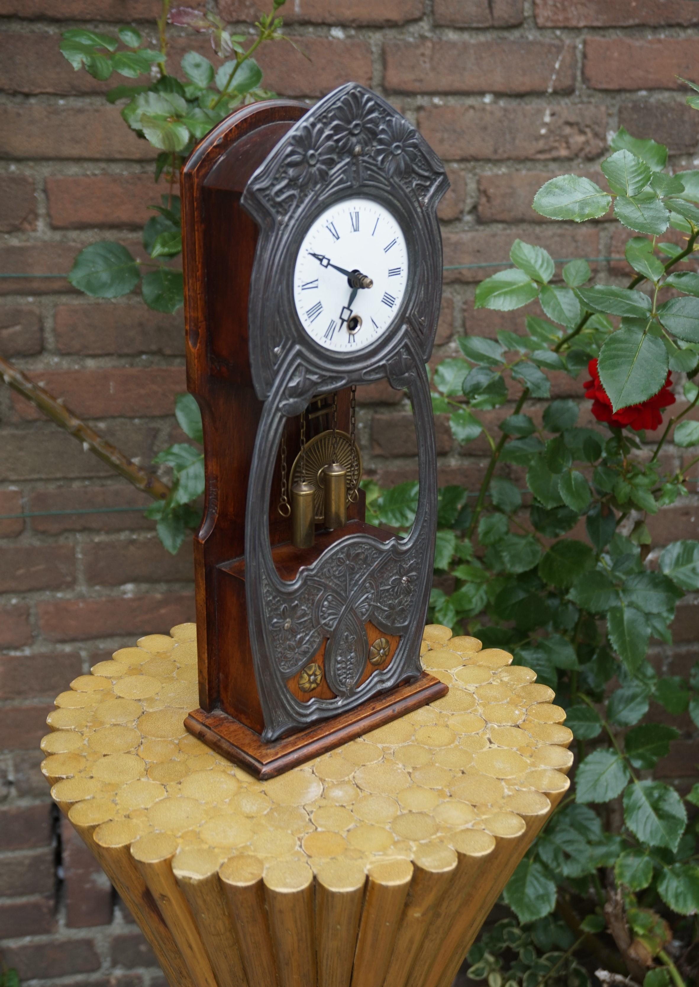 Early 20th Century Miniature Arts & Crafts Grandfather Clock Mahogany and Pewter 2