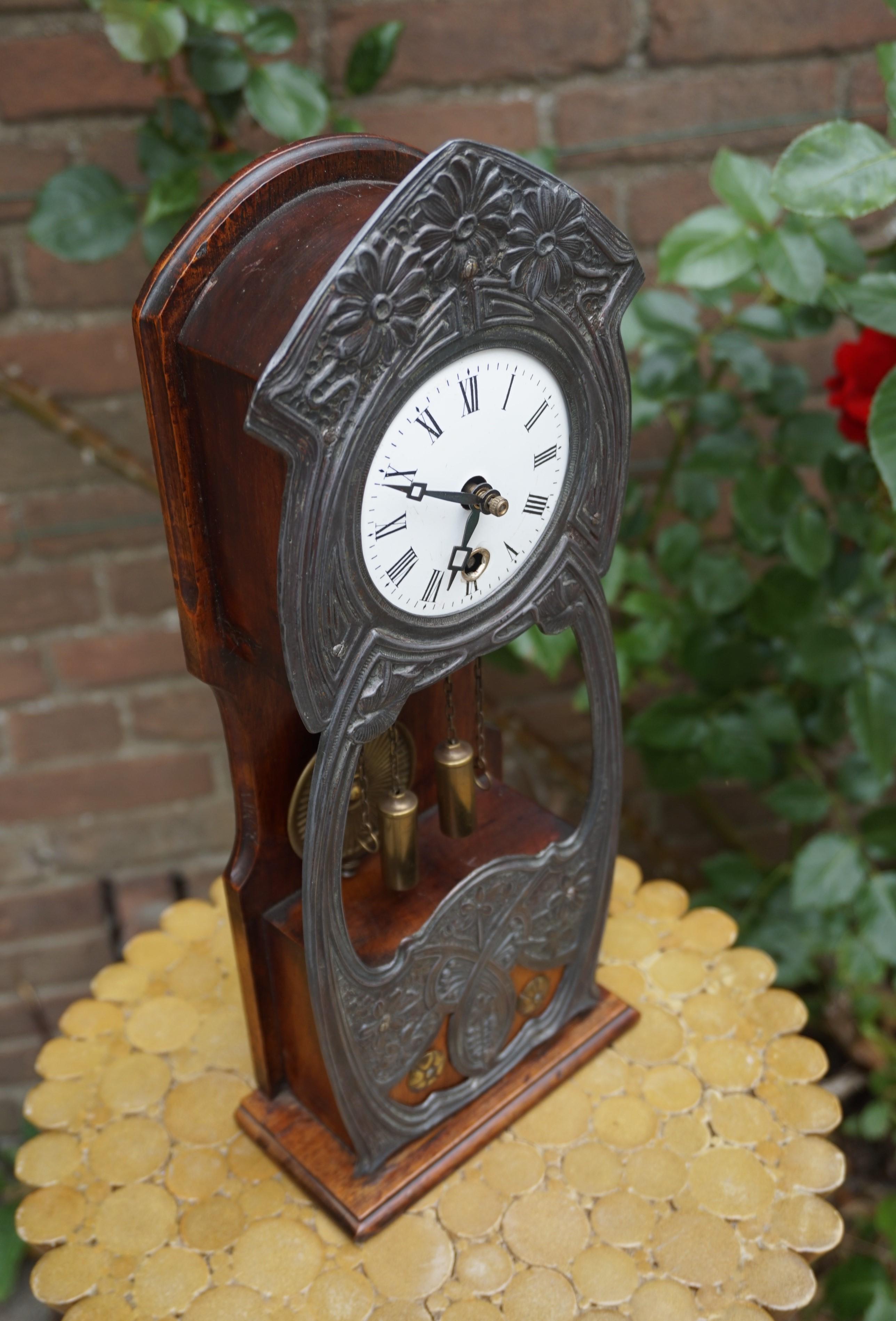 Early 20th Century Miniature Arts & Crafts Grandfather Clock Mahogany and Pewter 3