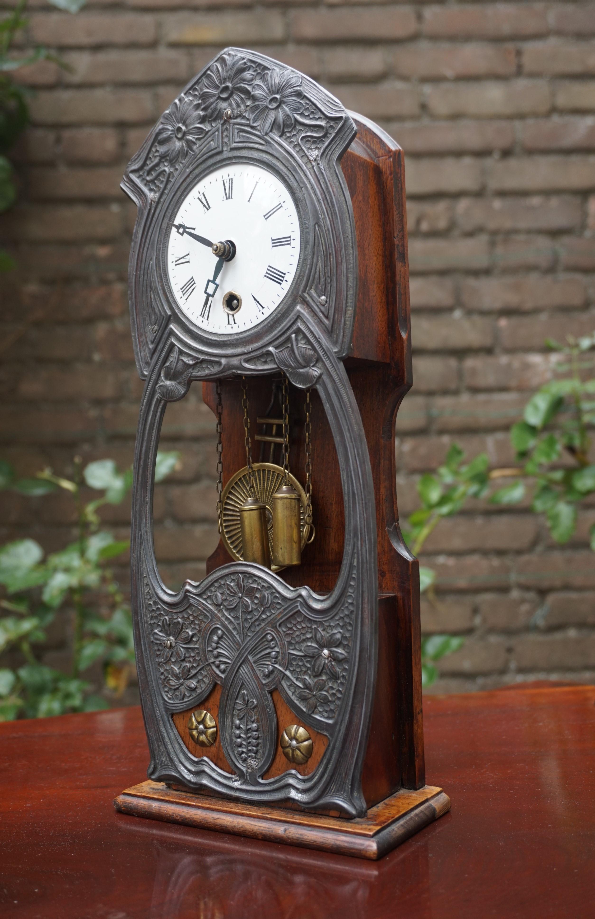 Early 20th Century Miniature Arts & Crafts Grandfather Clock Mahogany and Pewter 9