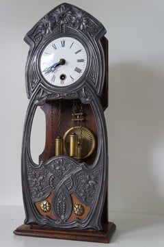 Early 20th Century Miniature Arts & Crafts Grandfather Clock Mahogany and Pewter