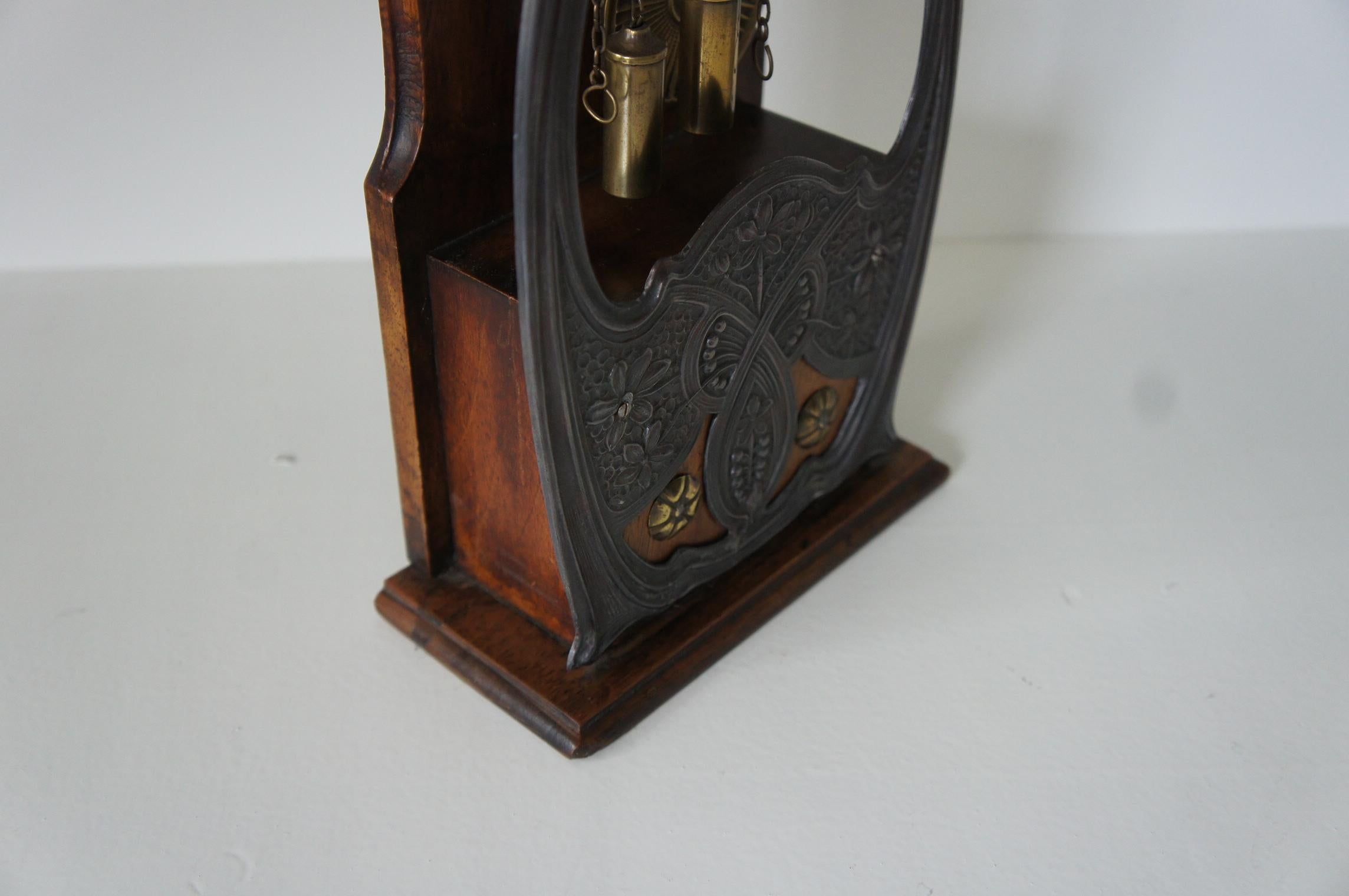 Arts and Crafts Early 20th Century Miniature Arts & Crafts Grandfather Clock Mahogany and Pewter