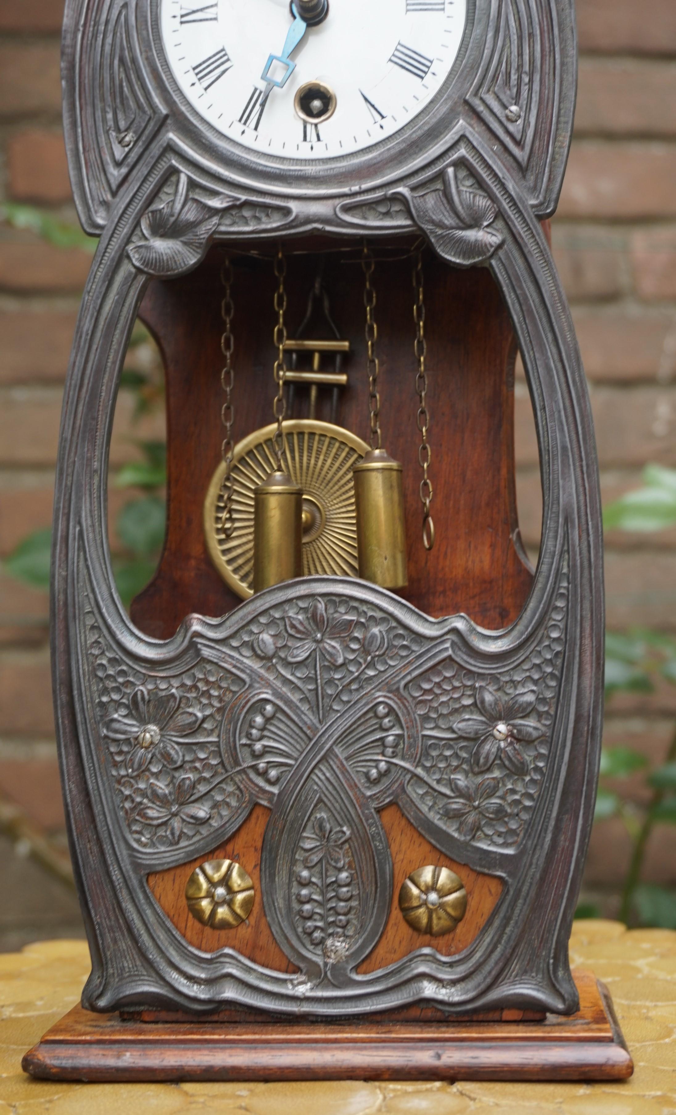 Early 20th Century Miniature Arts & Crafts Grandfather Clock Mahogany and Pewter In Excellent Condition In Lisse, NL