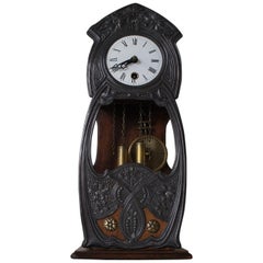 Antique Early 20th Century Miniature Arts & Crafts Grandfather Clock Mahogany and Pewter