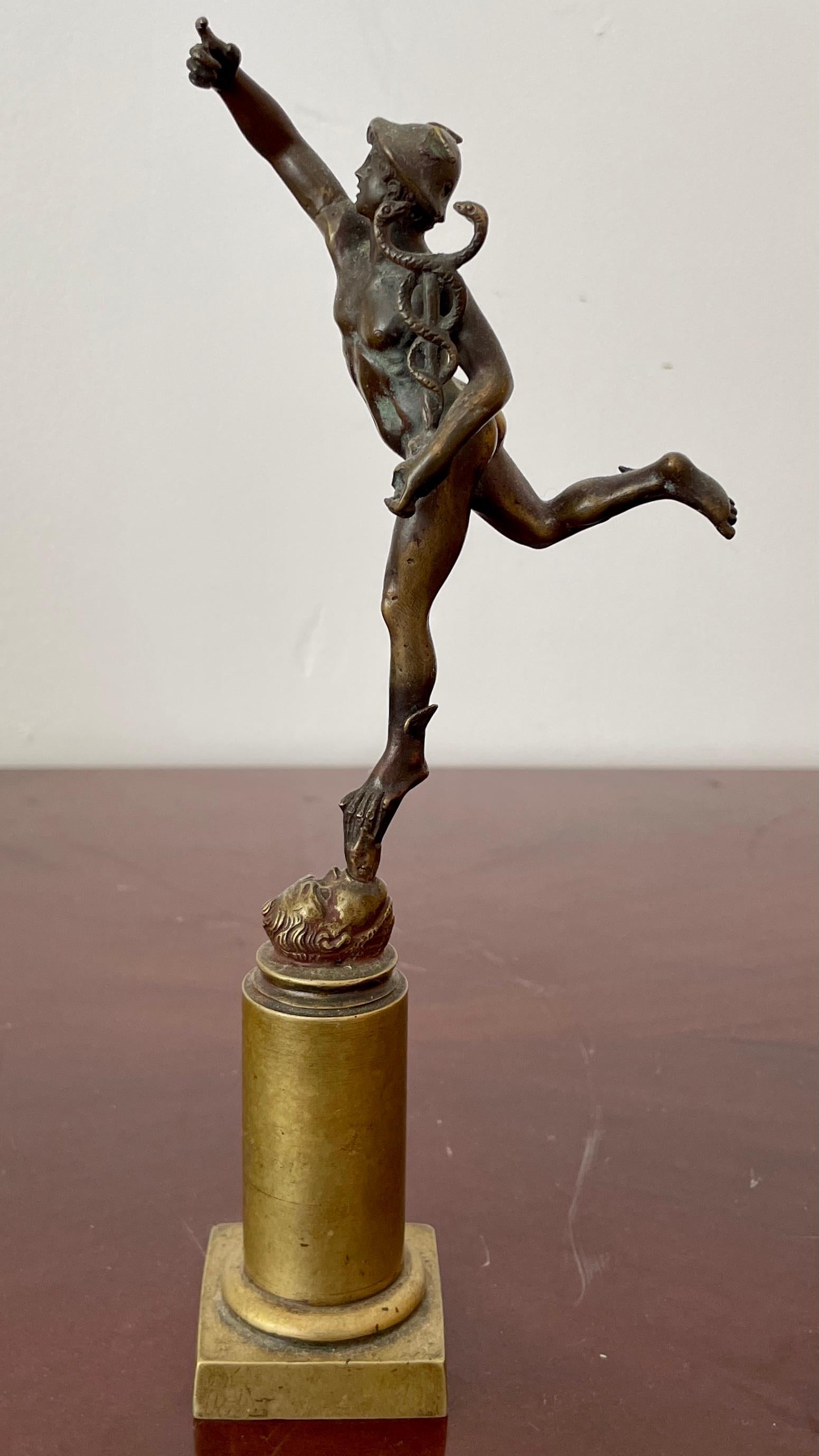 French Early 20th Century Miniature Bronze Statue of Hermes with Staff For Sale