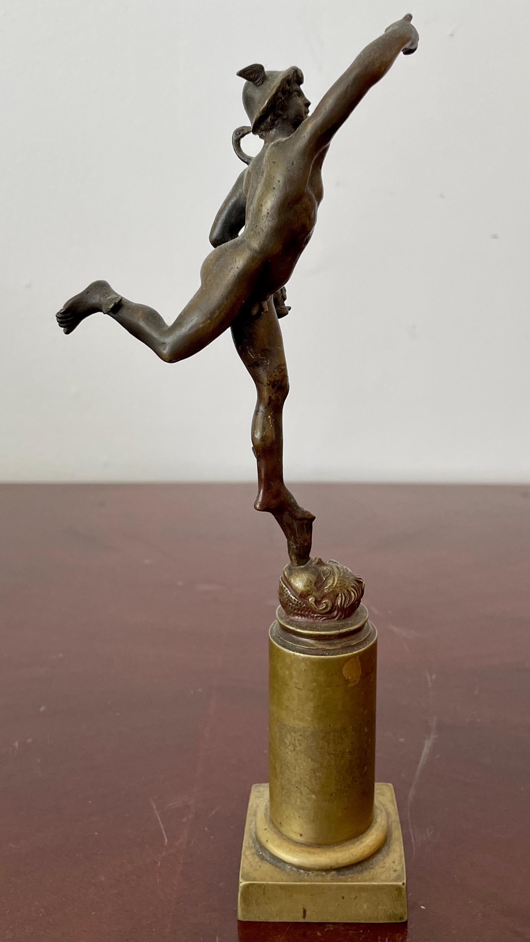 Early 20th Century Miniature Bronze Statue of Hermes with Staff For Sale 1