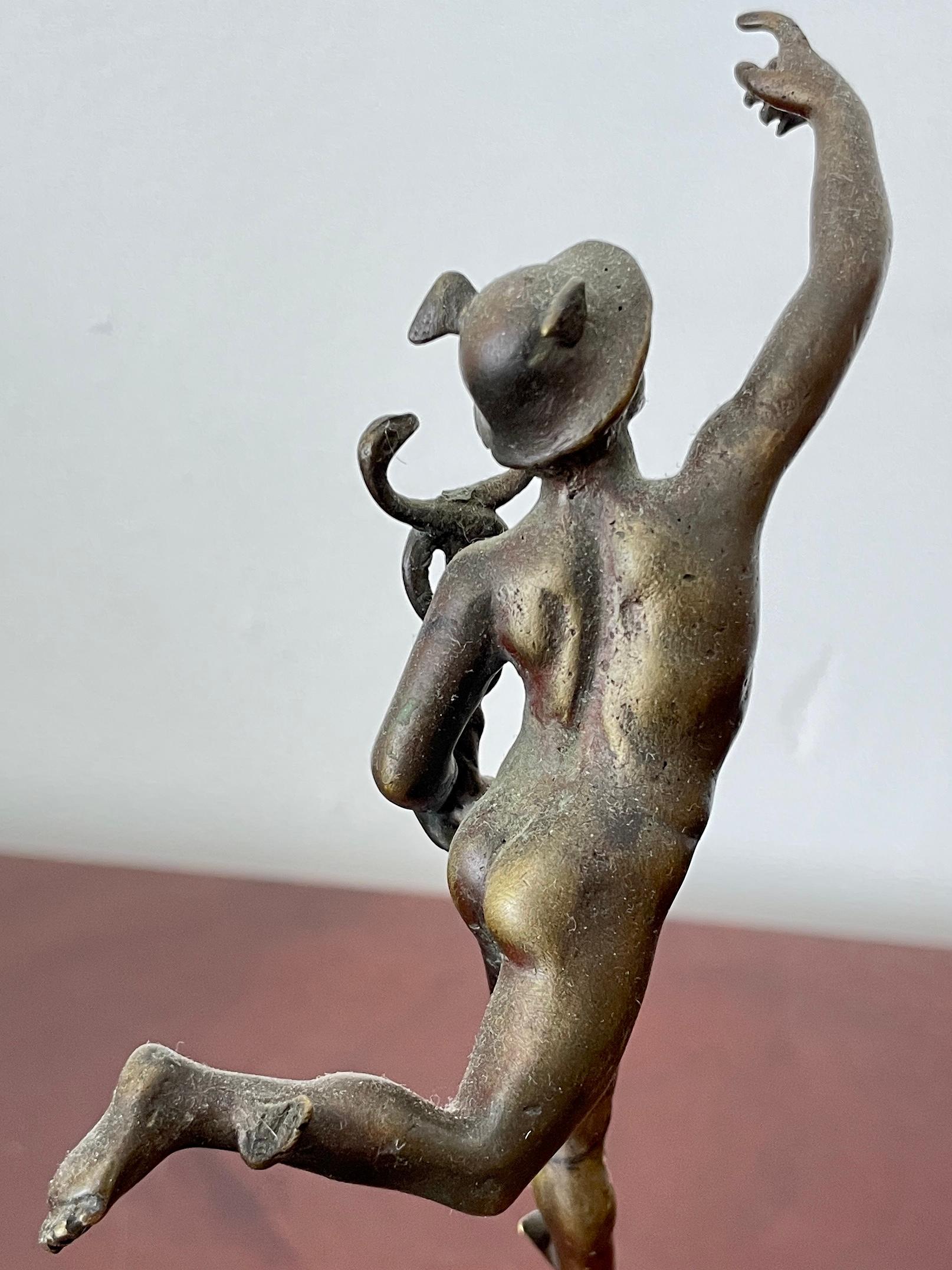 Early 20th Century Miniature Bronze Statue of Hermes with Staff For Sale 3