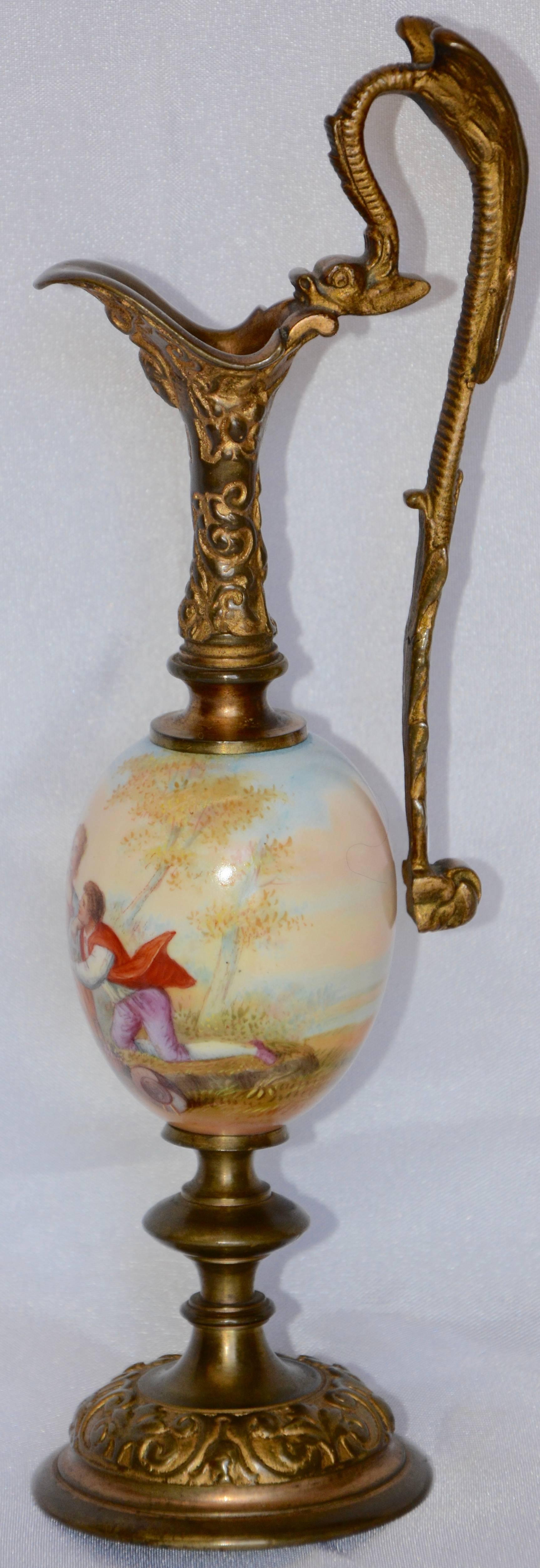 Cast Miniature Hand Painted Porcelain French Ewer, 20th Century For Sale